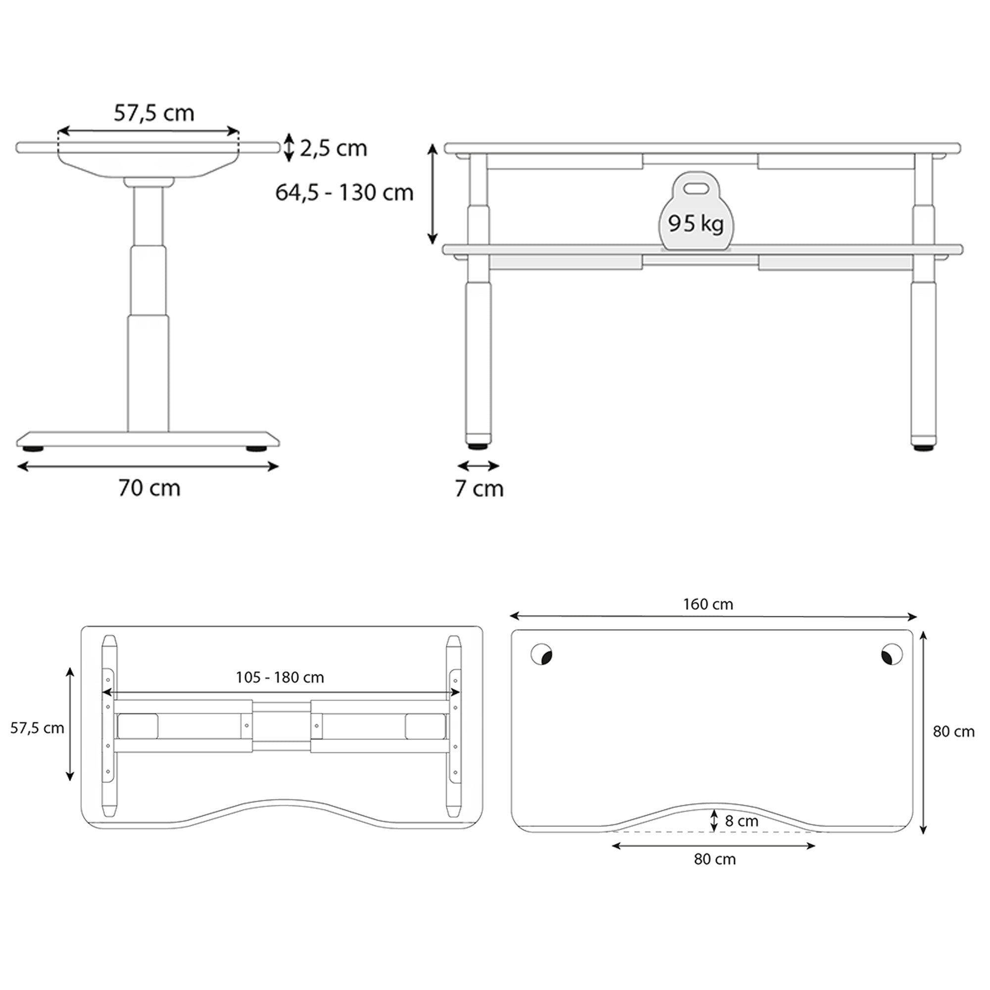 bureau assis debout DYNAMIC CIRCLE SMOOTH 160x80cm