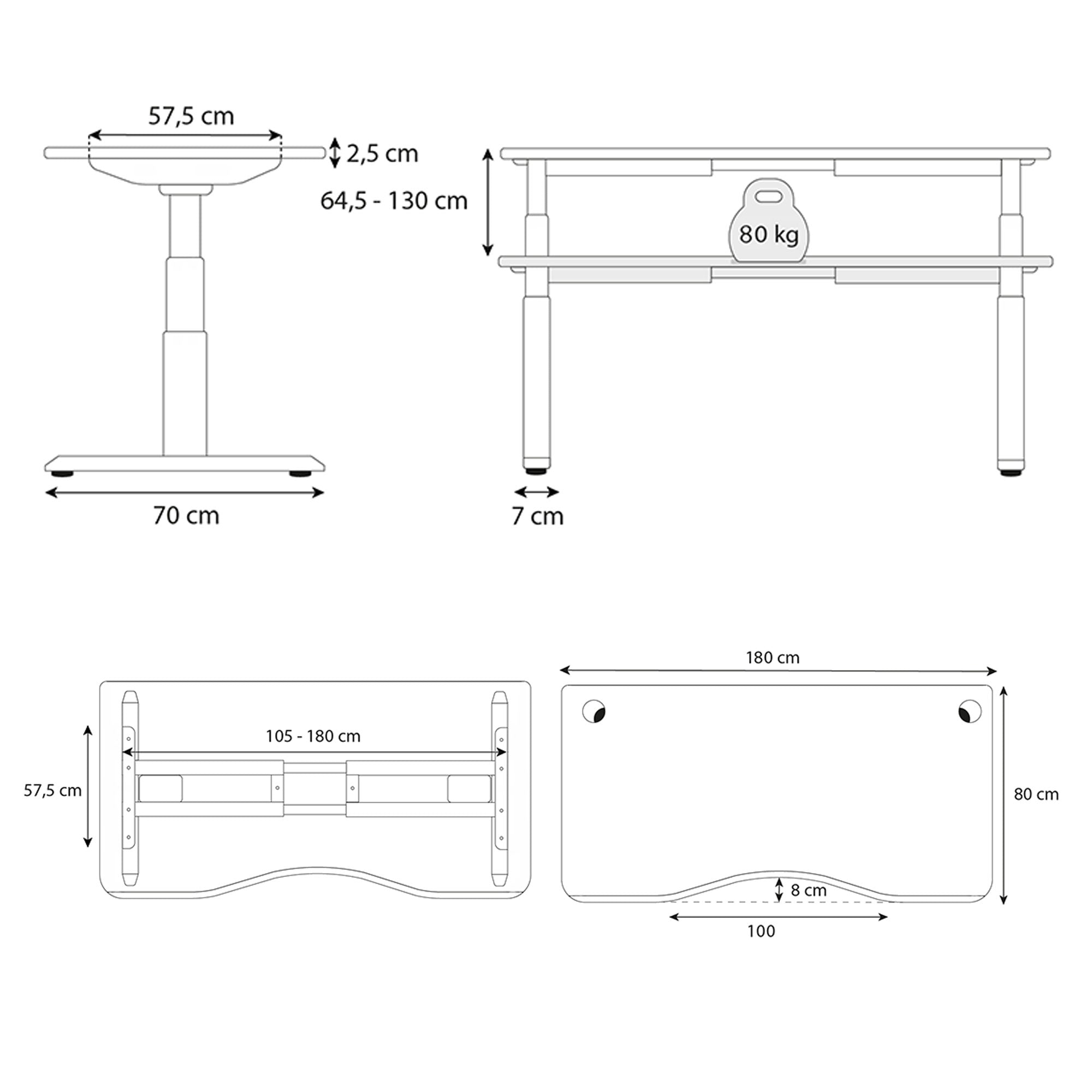 plan bureau assis debout DYNAMIC CIRCLE SMOOTH 180x80cm