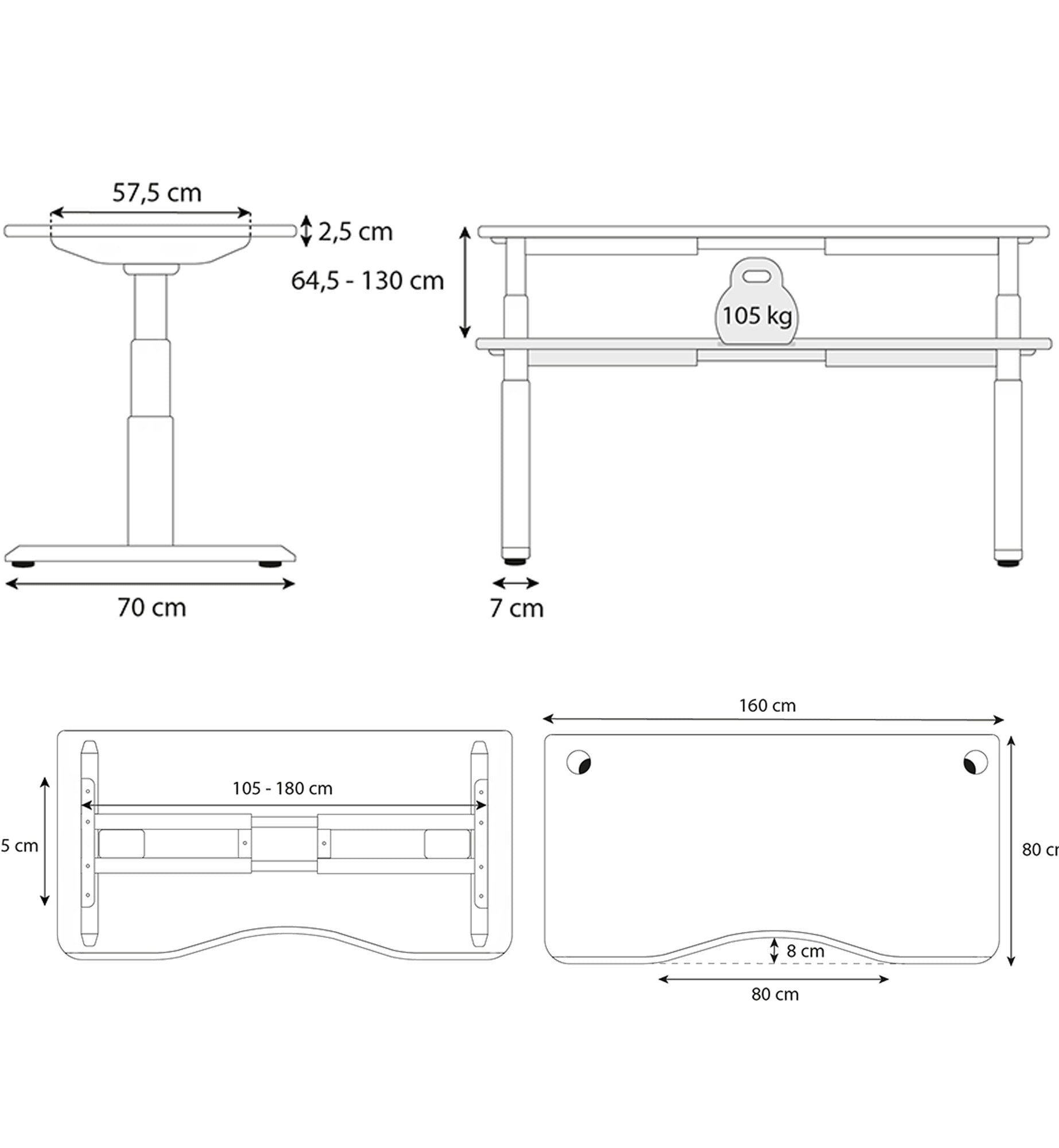 bureau assis debout DYNAMIC SMOOTH 160cm