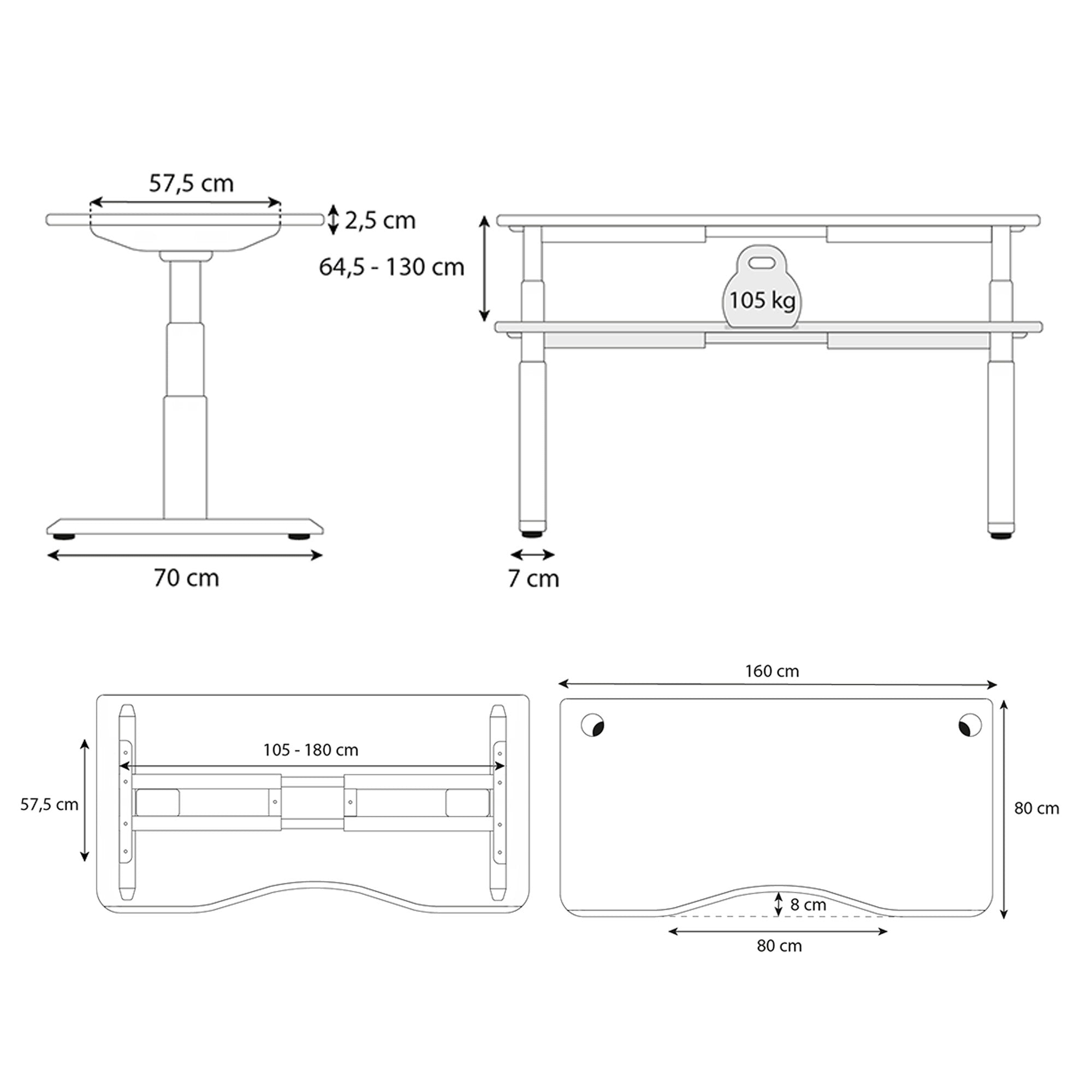 bureau assis debout DYNAMIC SMOOTH 160cm