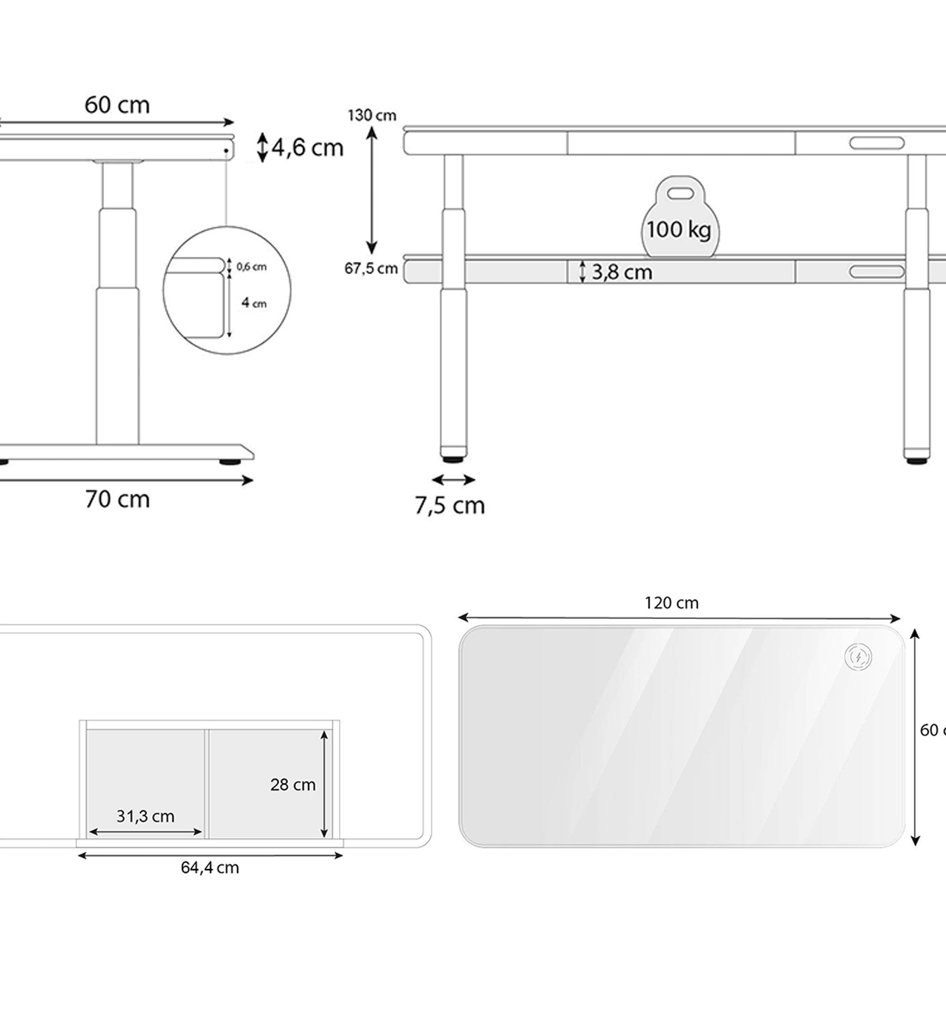 dimension bureau assis debout CONNECT 120cm Kqueo