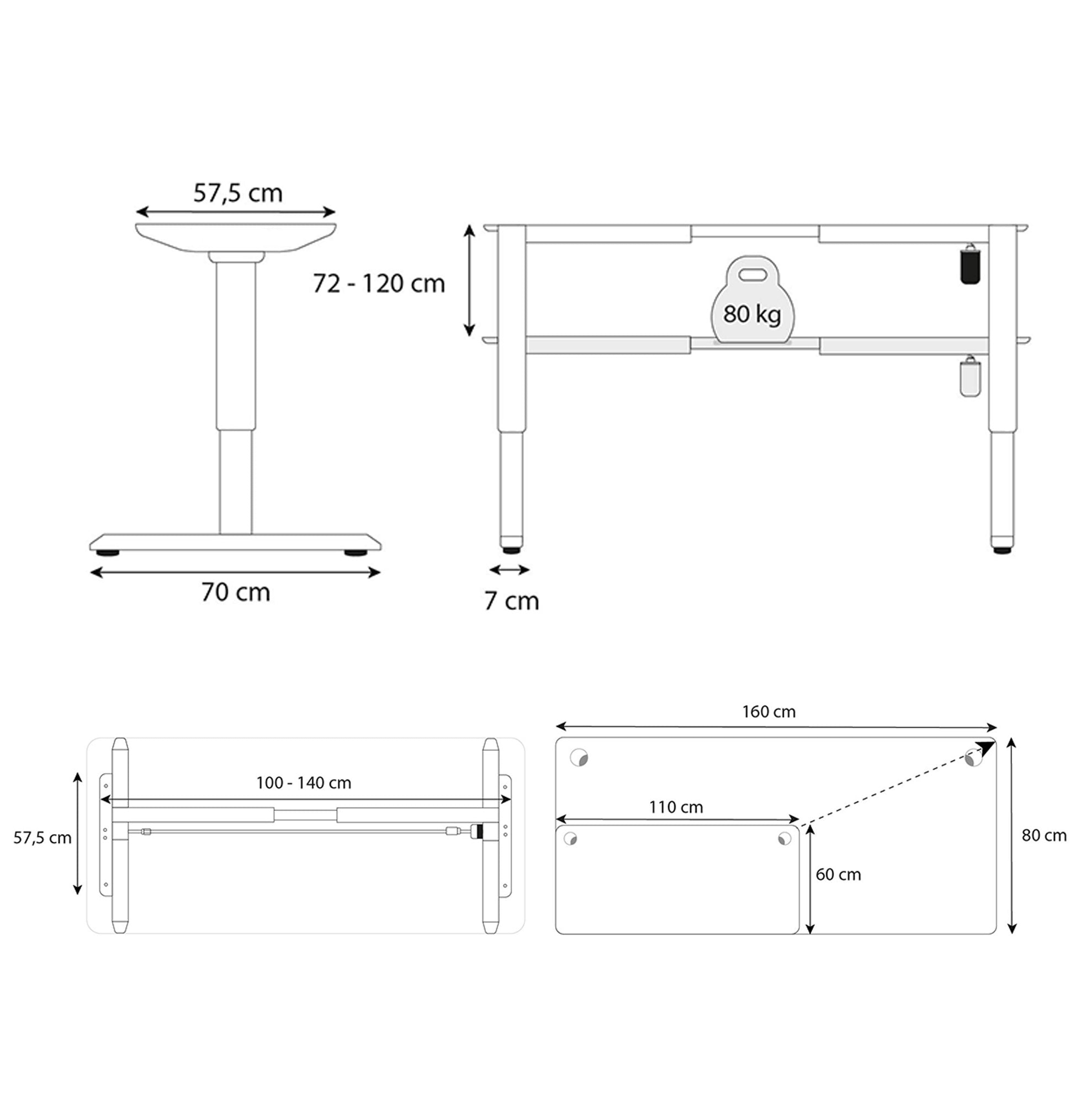 dimension piètement LIFT bureau assis debout Kqueo