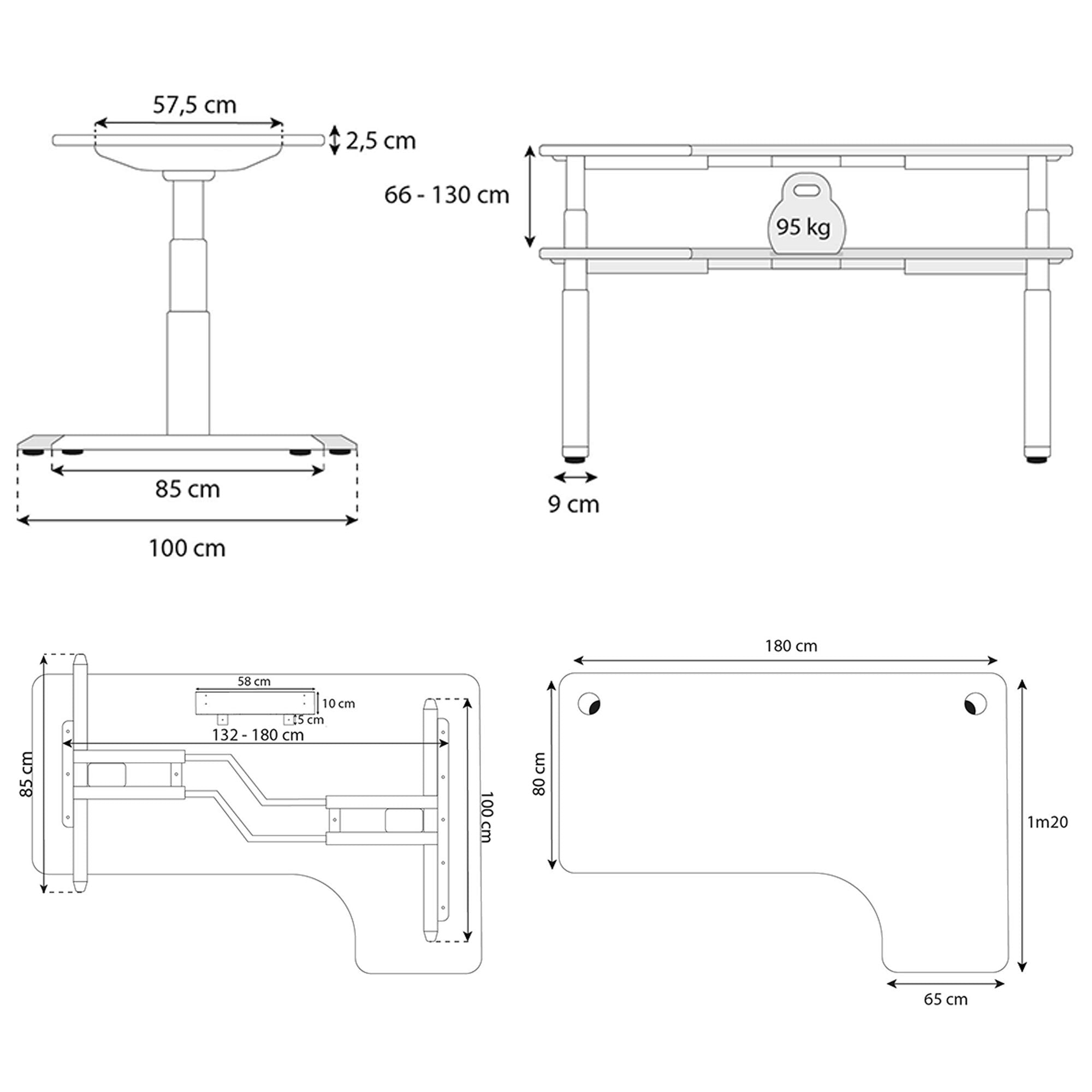 dimension piètement bureau assis debout CORNER Kqueo