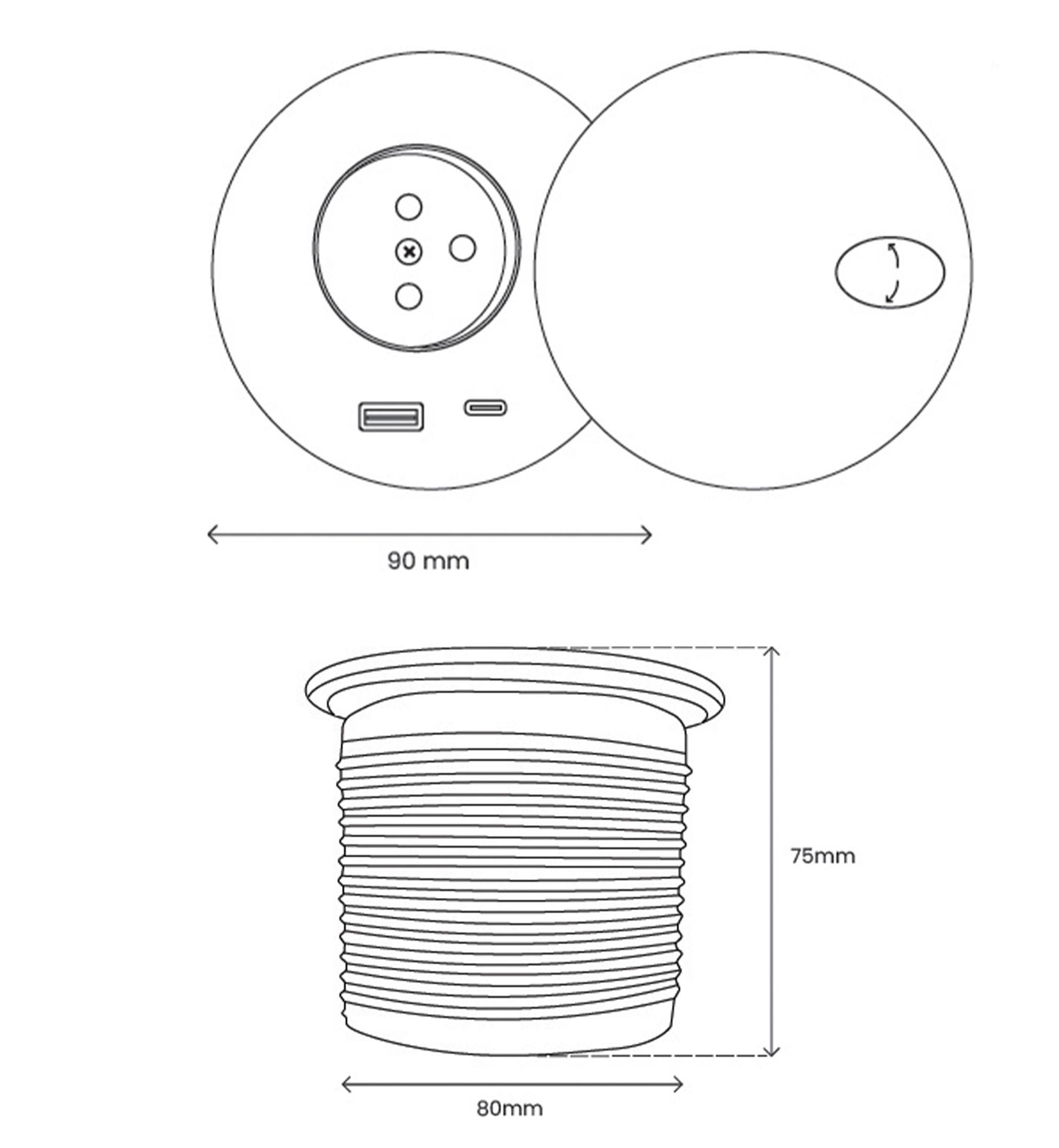 plan prise encastrée pour bureau assis debout Kqueo
