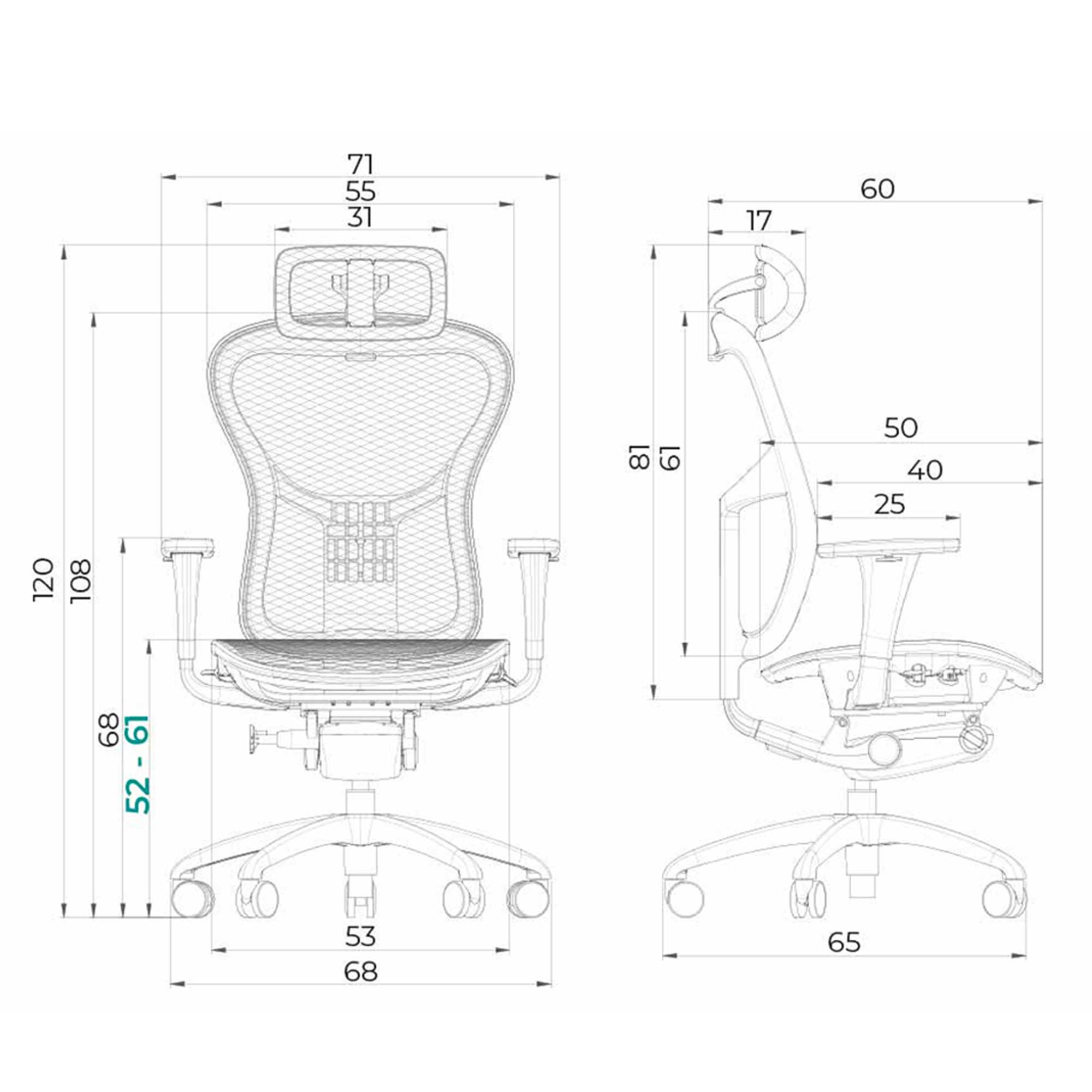 dimensions chaise ergonomique WAVE Kqueo