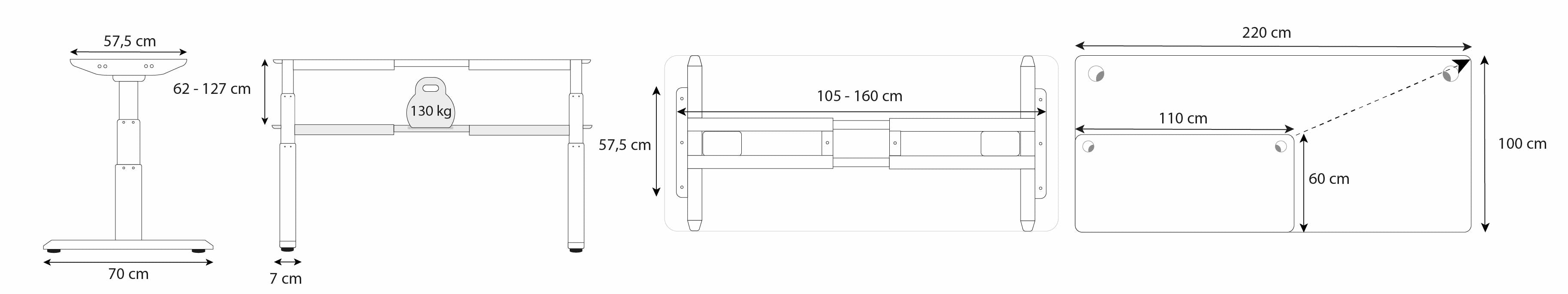 plan piètement bureau assis debout DYNAMIC