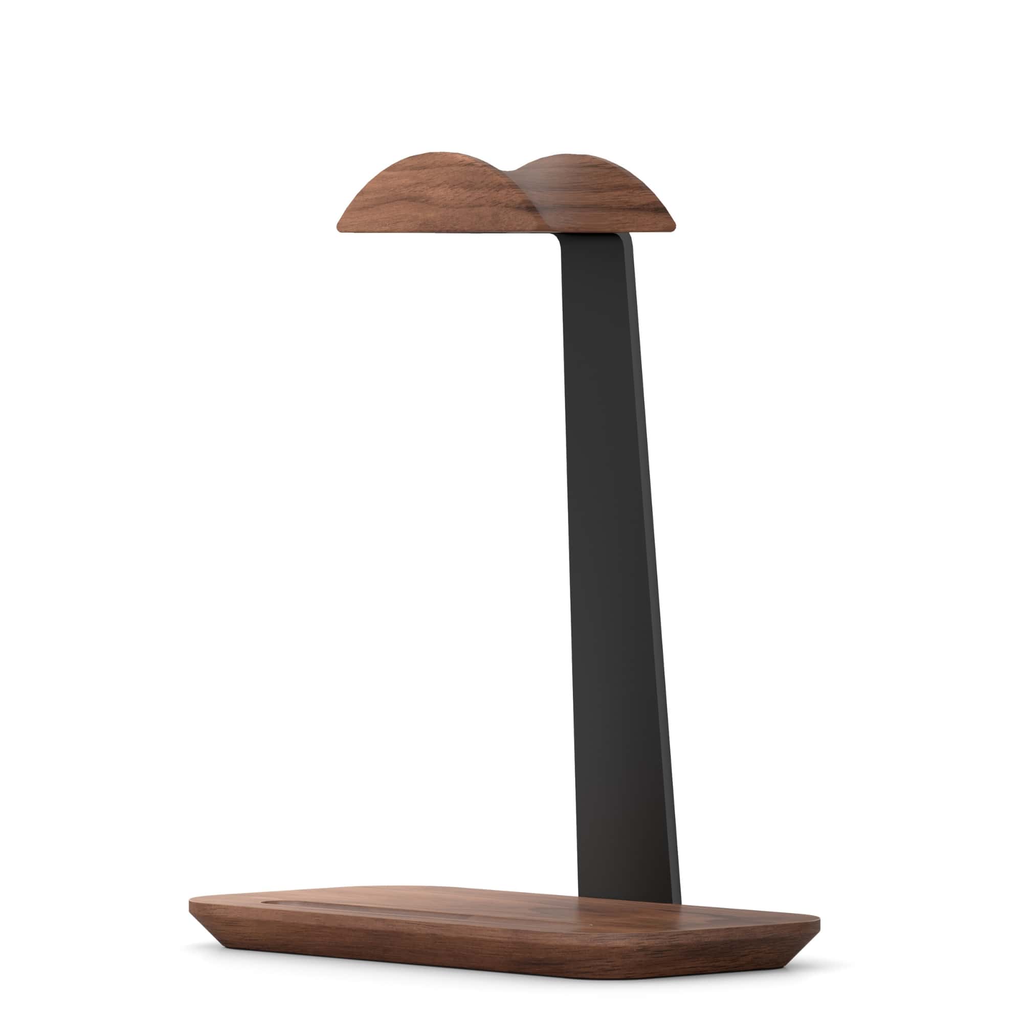 Porte-casque de bureau en noyer, vue latérale du support