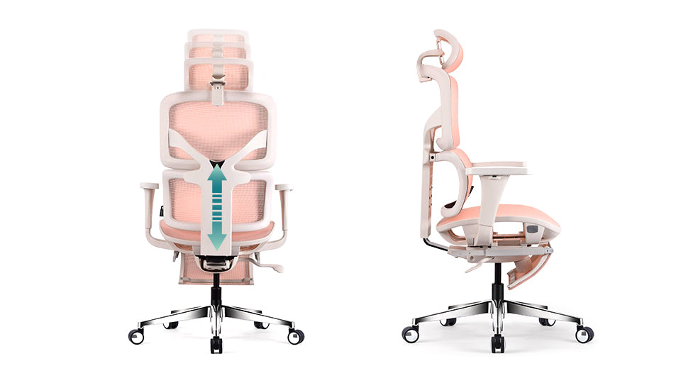 dossier chaise de bureau ergonomique TERRANA blanche et rose KQUEO