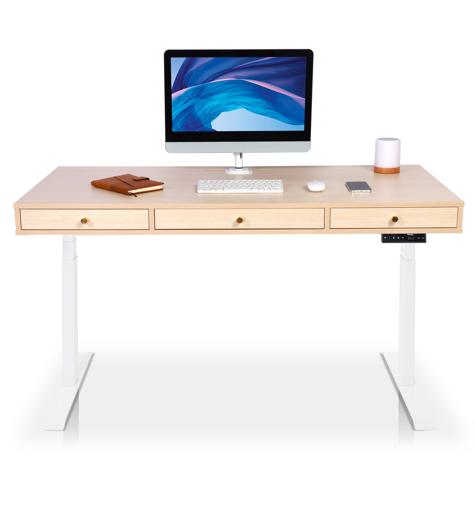 bureau assis debout space dynamic avec trappe 180 cm coloris blanc chene clair