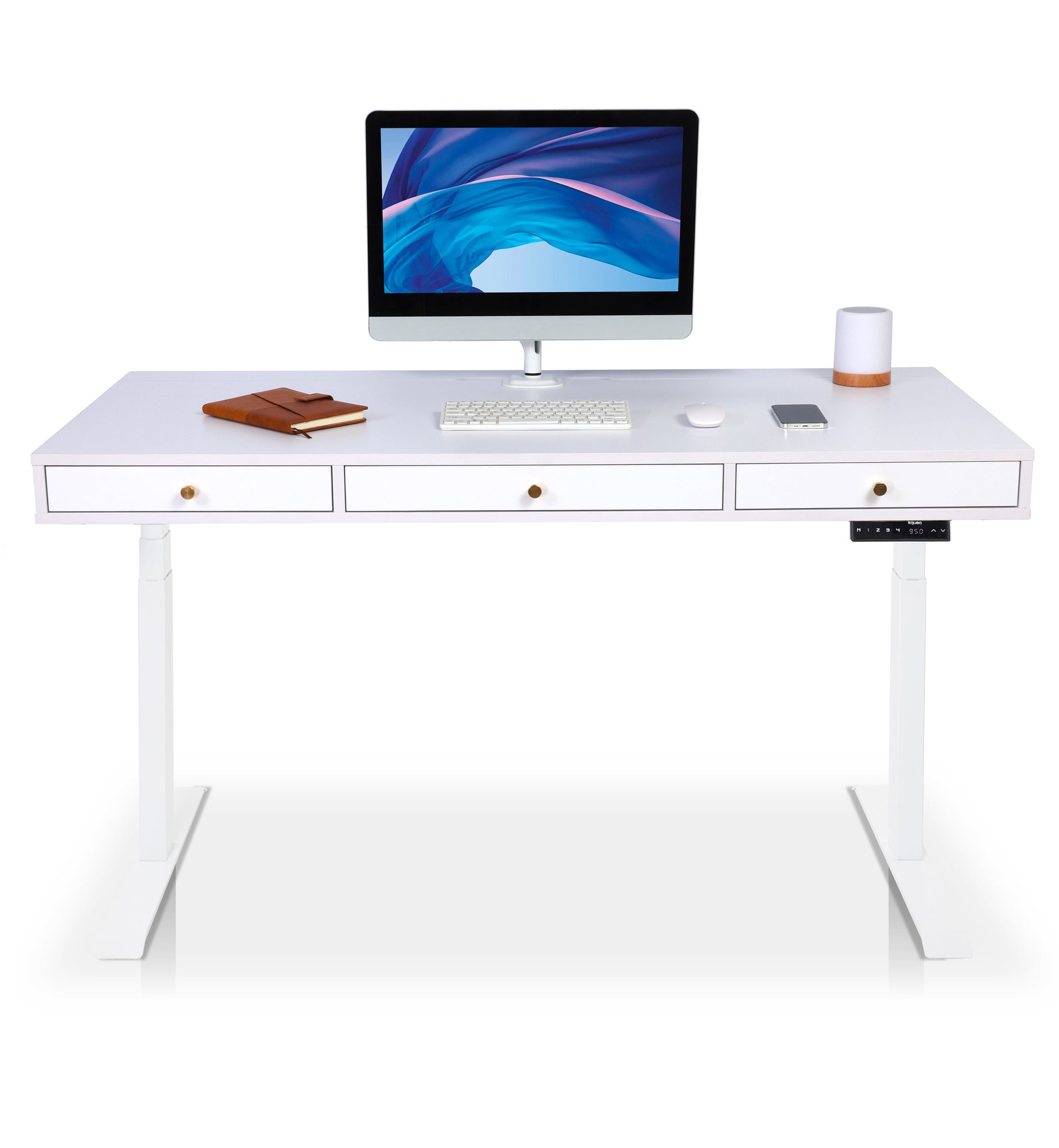 bureau assis debout space dynamic avec trappe 180 cm coloris blanc
