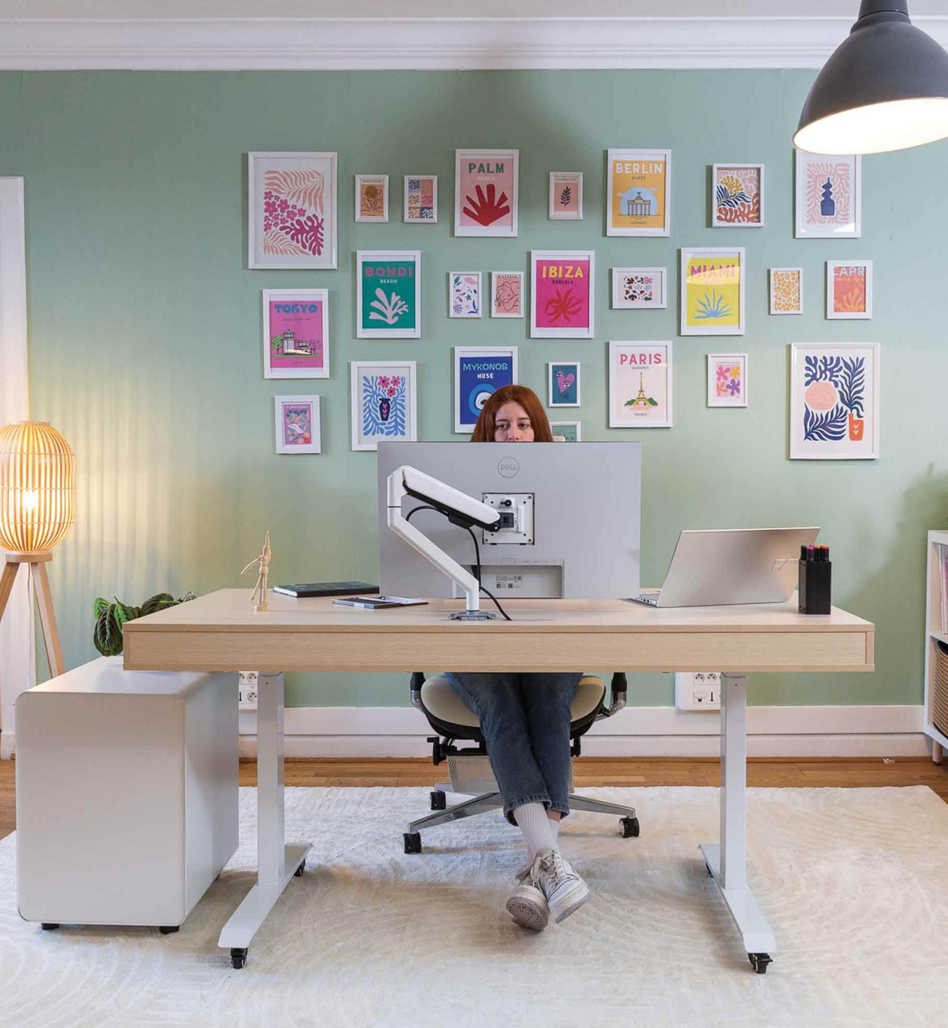 bureau assis debout space dynamic avec trappe 180 cm coloris blanc chene_ambiance