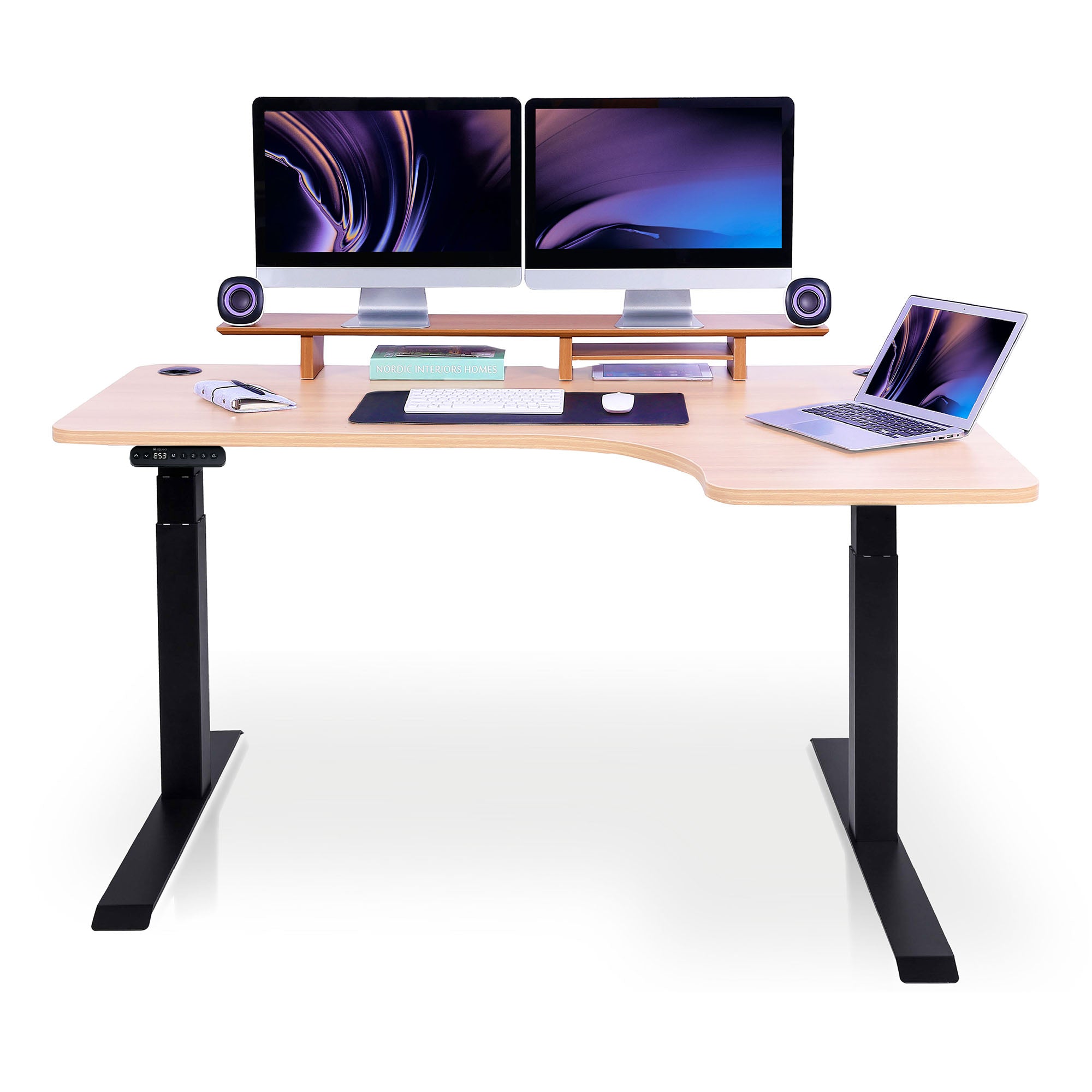 Bureau assis debout d’angle - CORNER L 180x120 cm noir-chene-clair