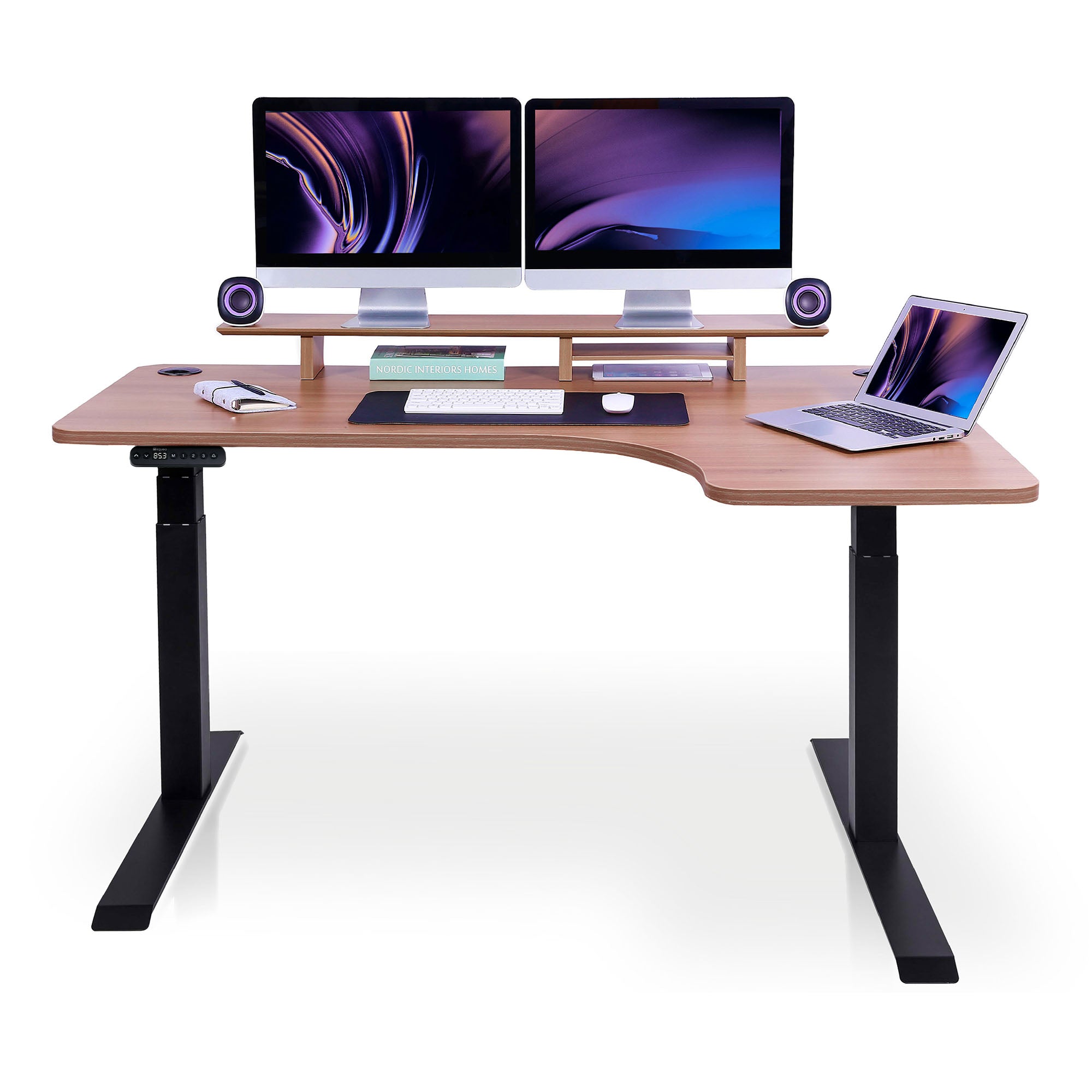 Bureau assis debout d’angle - CORNER L 180x120 cm noir-chene-naturel