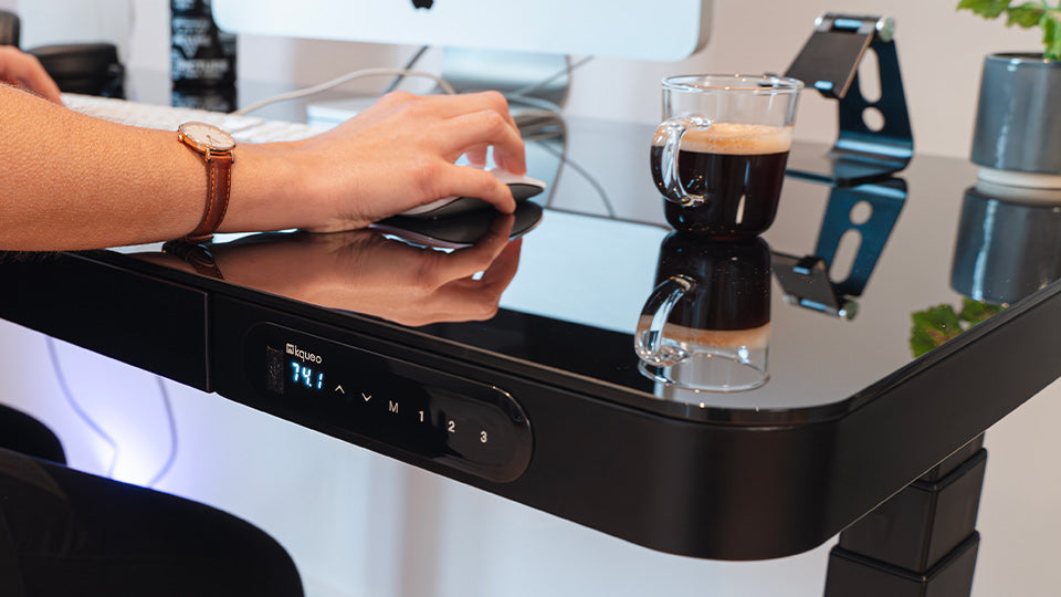 bureau assis debout CONNECT en verre trempé