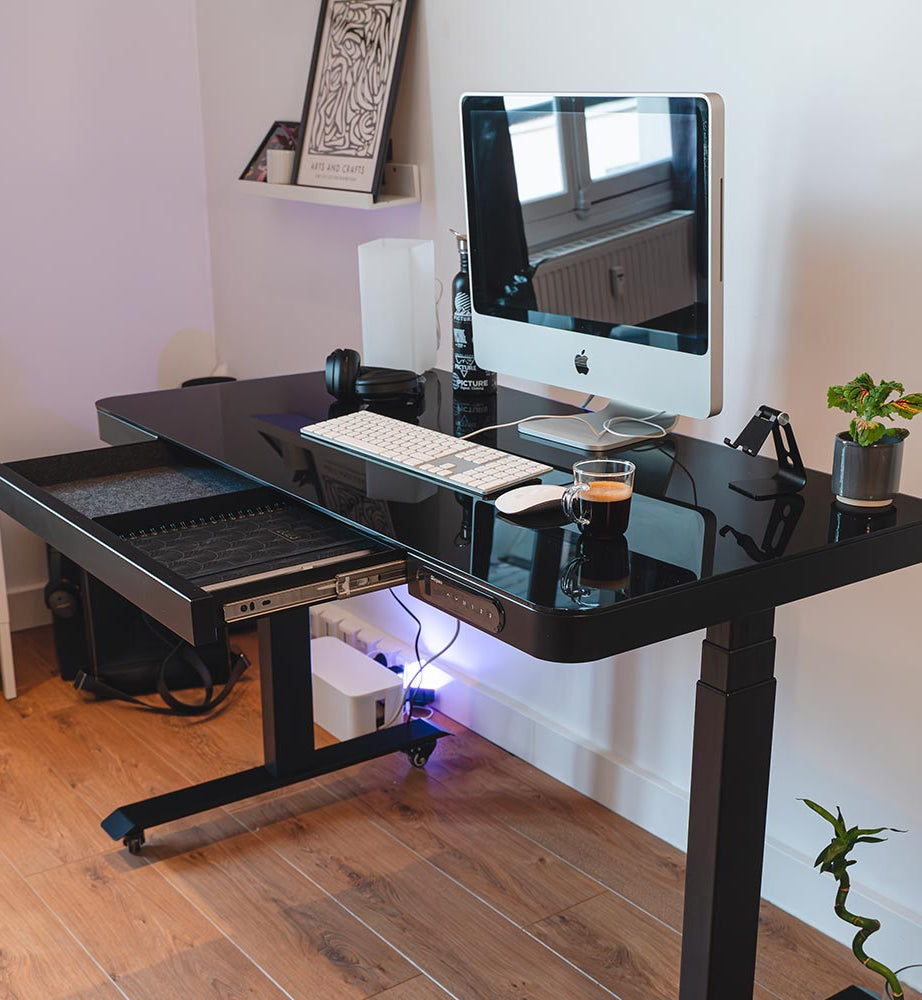 bureau assis debout CONNECT en verre trempé noir_ambiance