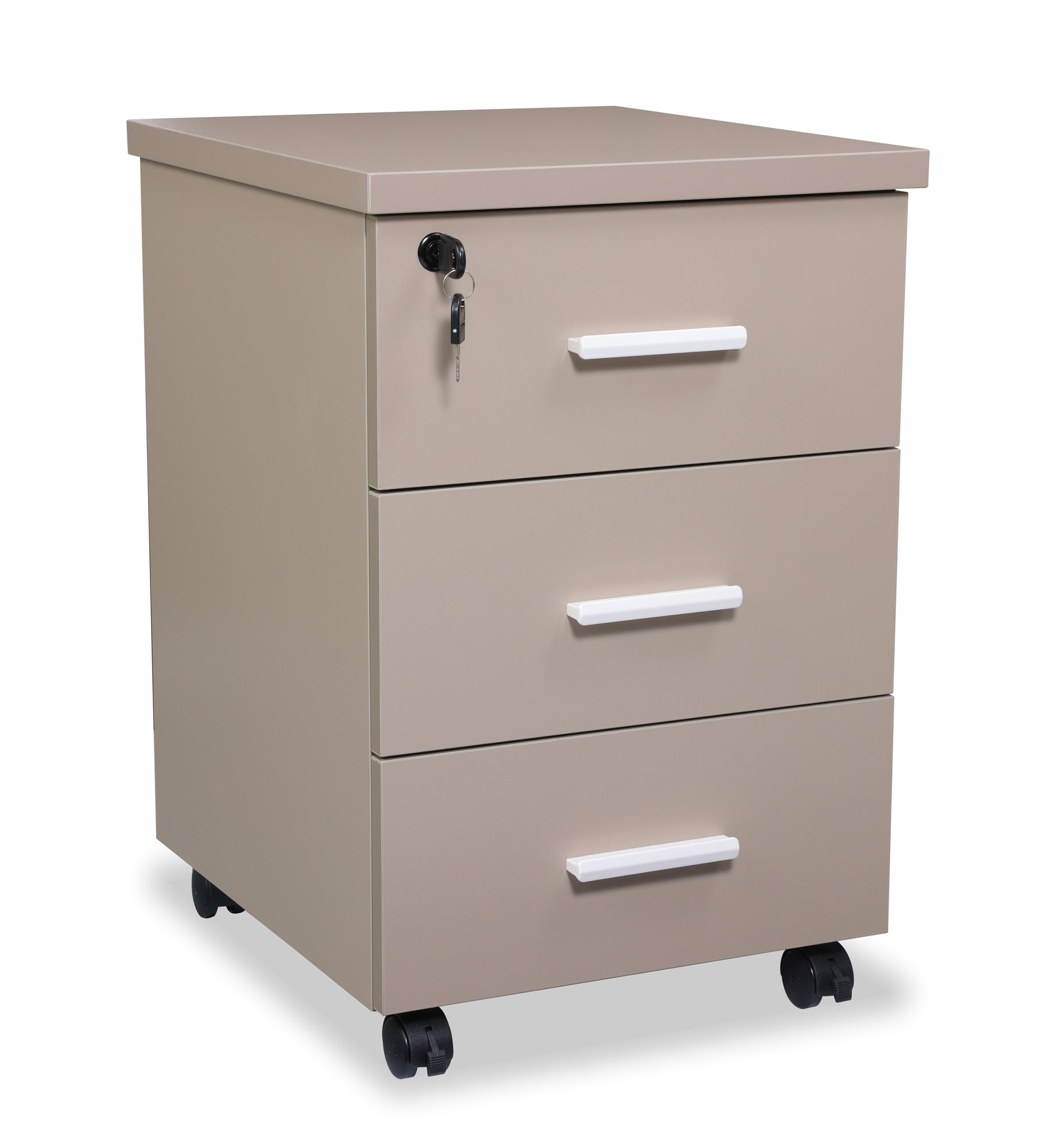 caisson de rangement 3 tiroirs mobile beige taupe Kqueo