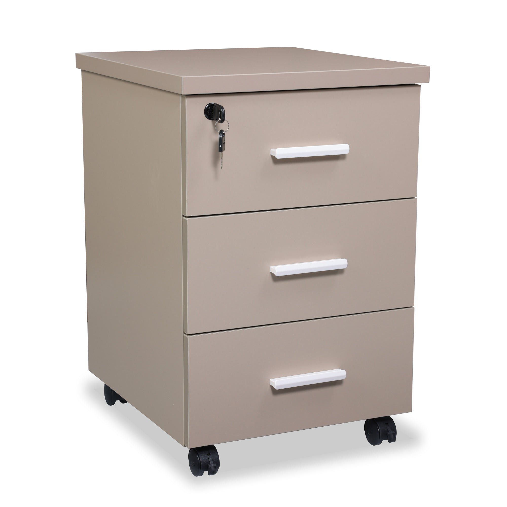 caisson de rangement 3 tiroirs mobile beige taupe Kqueo