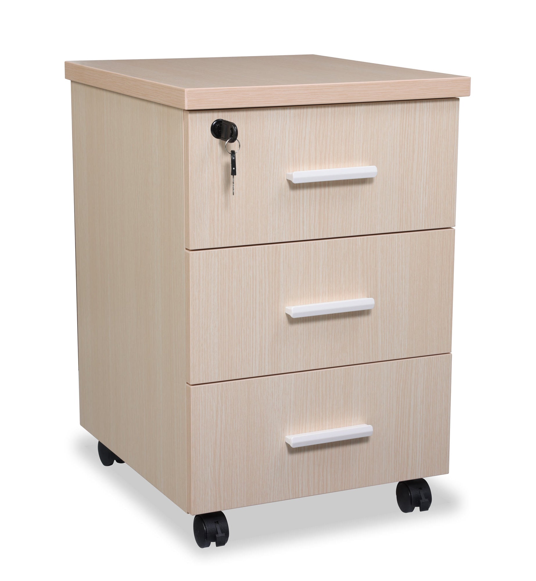 caisson de rangement 3 tiroirs mobile coloris bois clair Kqueo