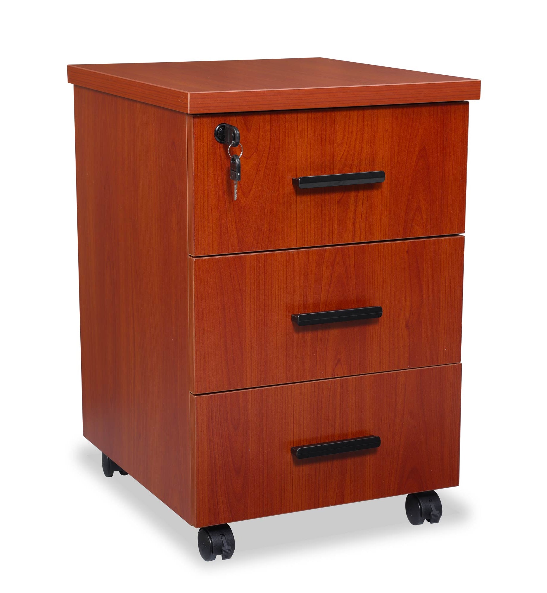 caisson de rangement 3 tiroirs coloris chêne rouge Kqueo