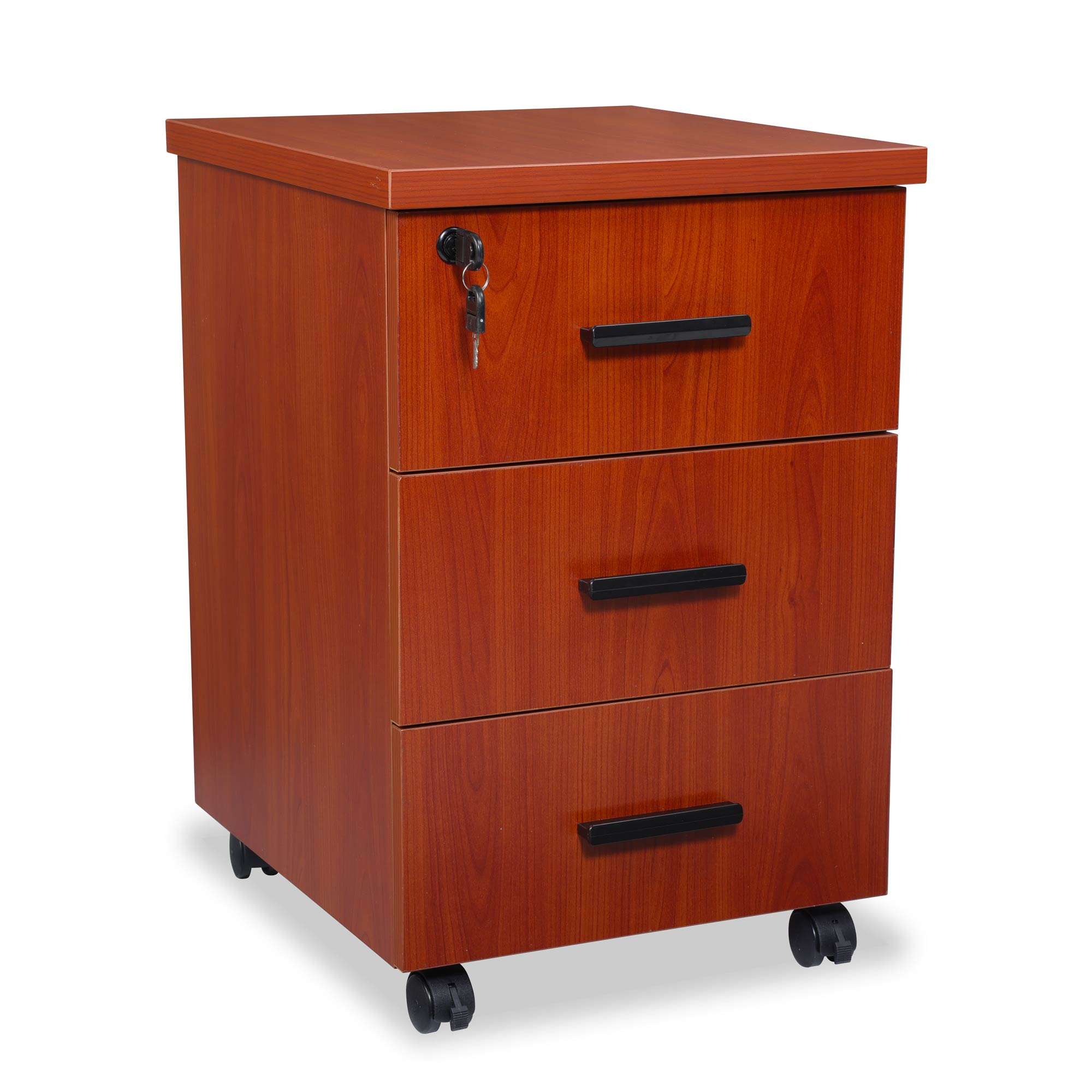 caisson de rangement 3 tiroirs coloris chêne rouge Kqueo