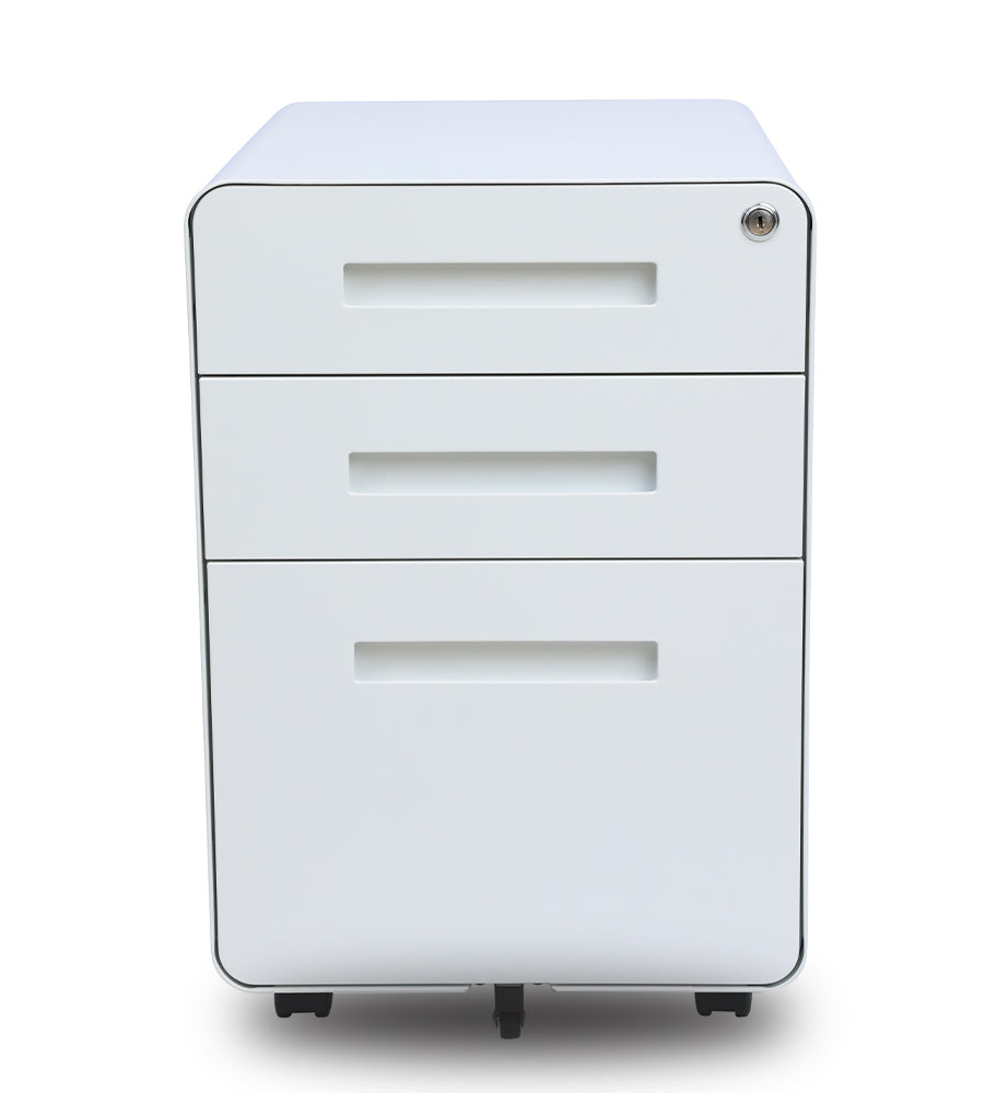 caisson de rangement 3 tiroirs en métal blanc kqueo