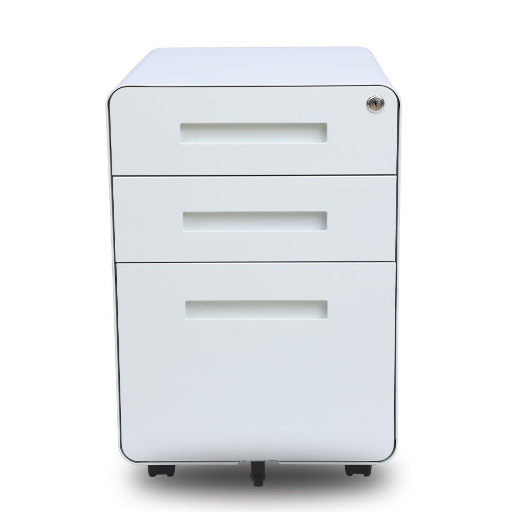 caisson de rangement 3 tiroirs en métal blanc kqueo