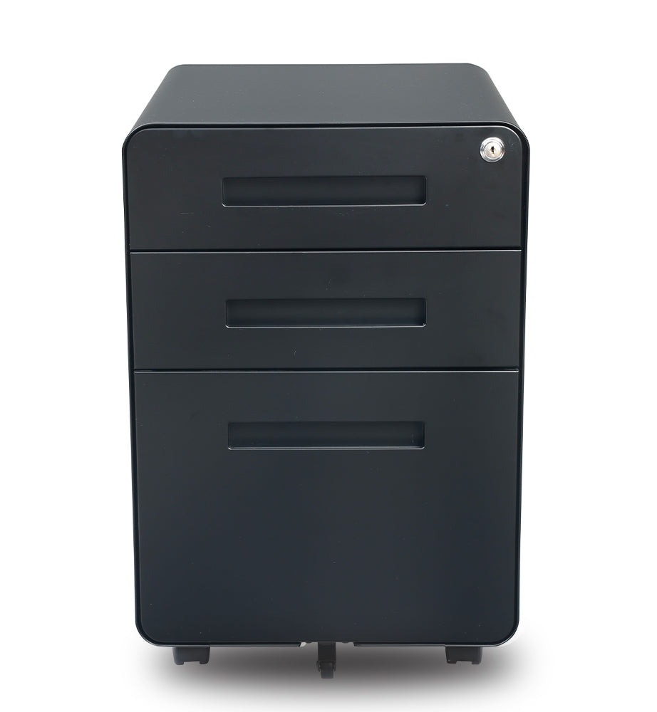 caisson de rangement 3 tiroirs en métal noir kqueo