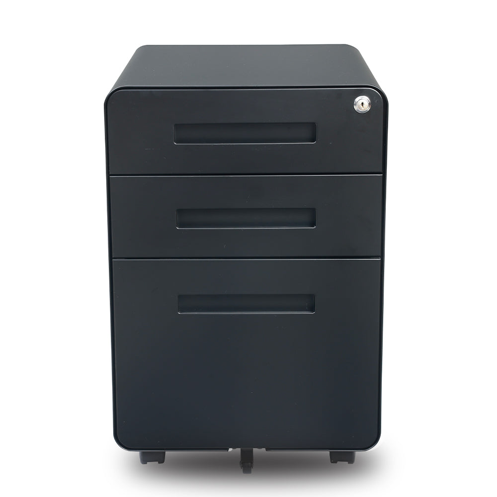 caisson de rangement 3 tiroirs en métal noir kqueo