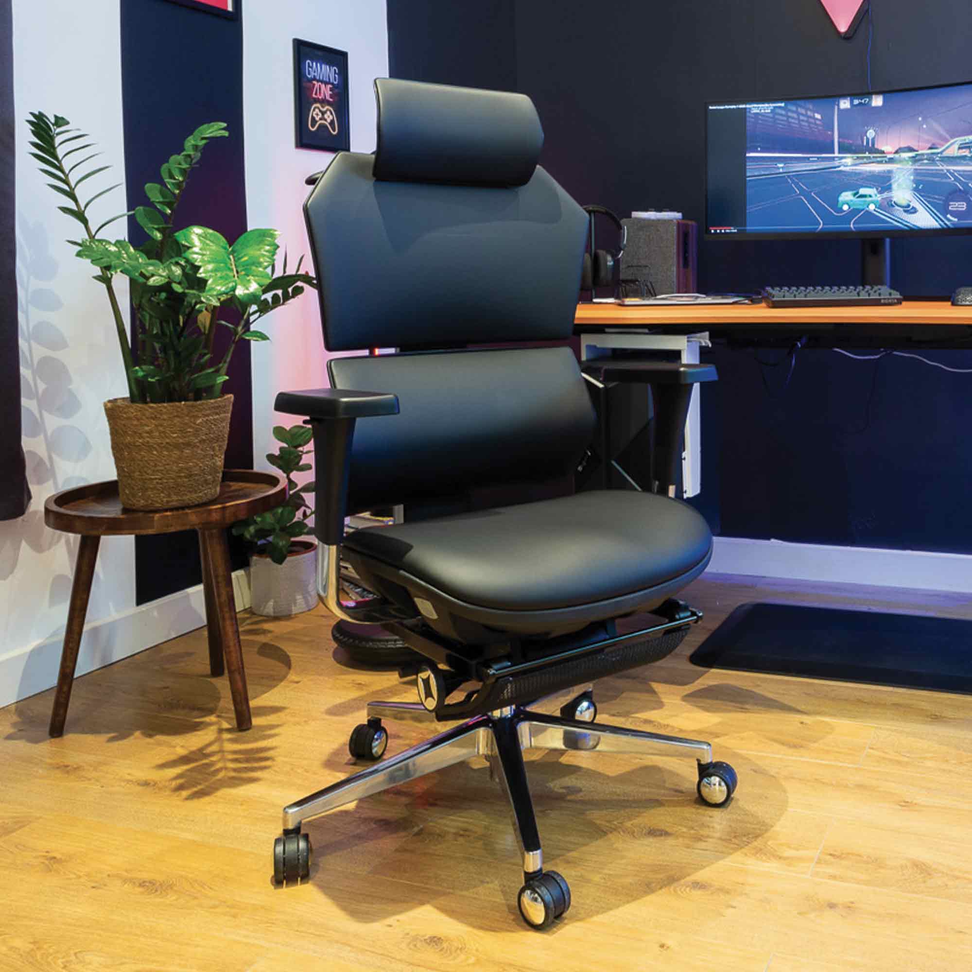 chaise ergonomique VERTEX en cuir reconstitué noire_ambiance
