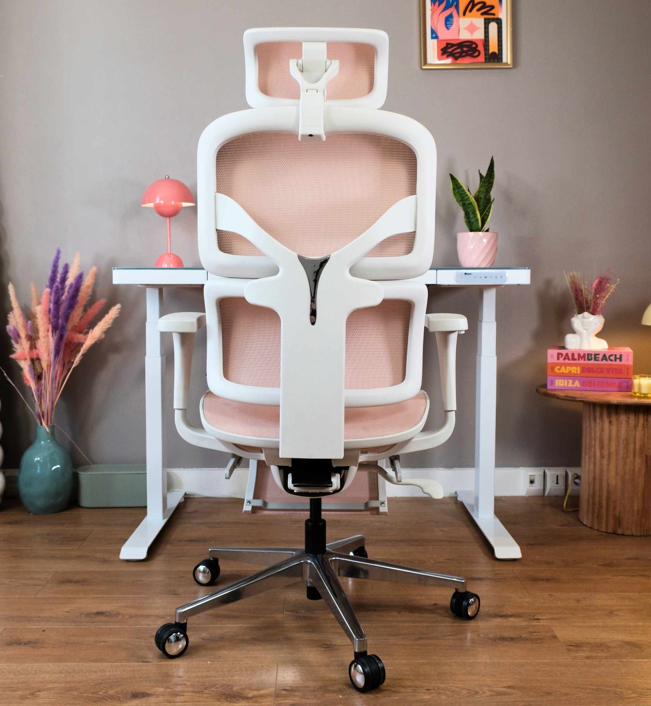 dossier chaise de bureau ergonomique TERRANA blanche et rose