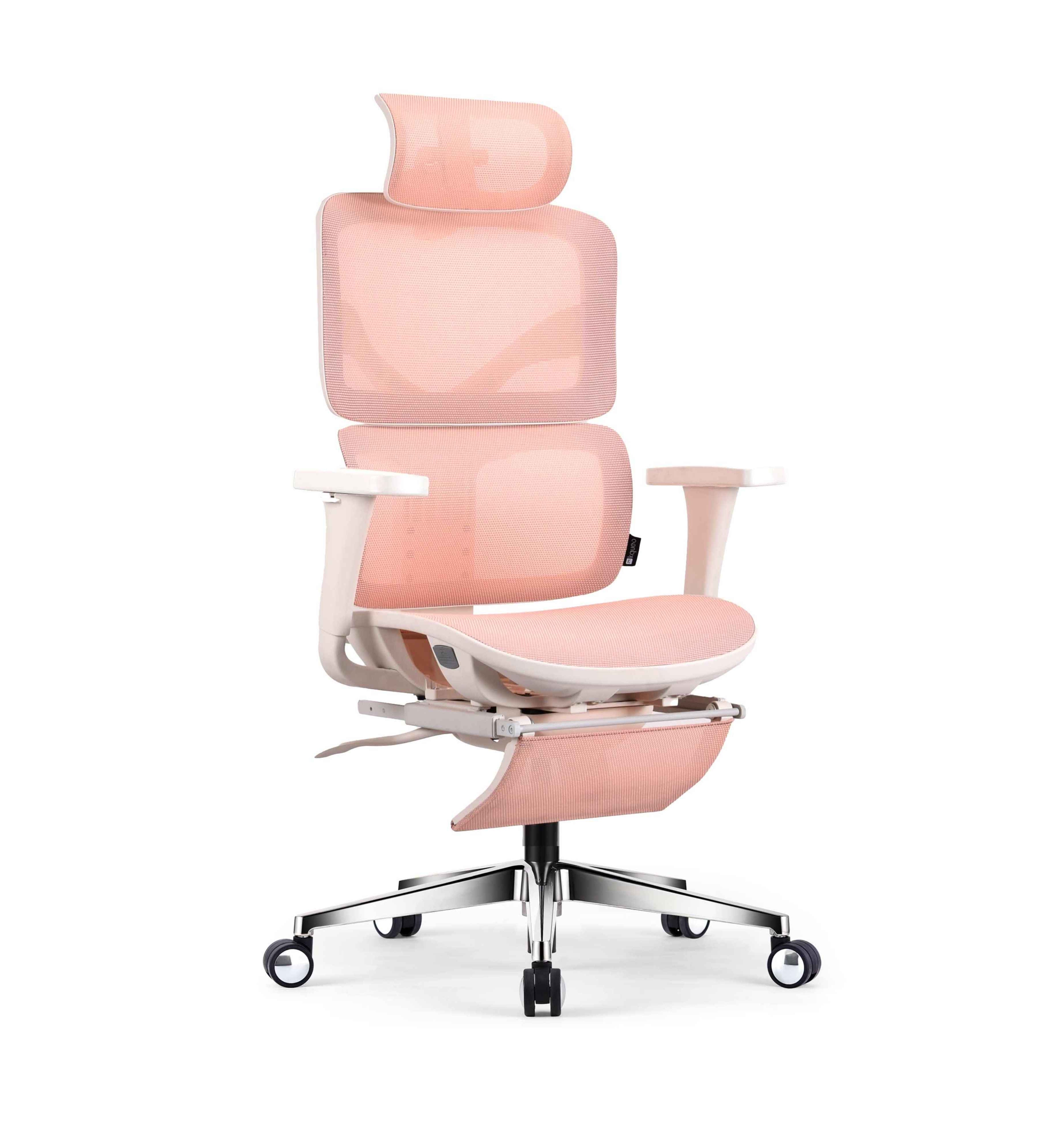 chaise de bureau ergonomique TERRANA blanche et rose