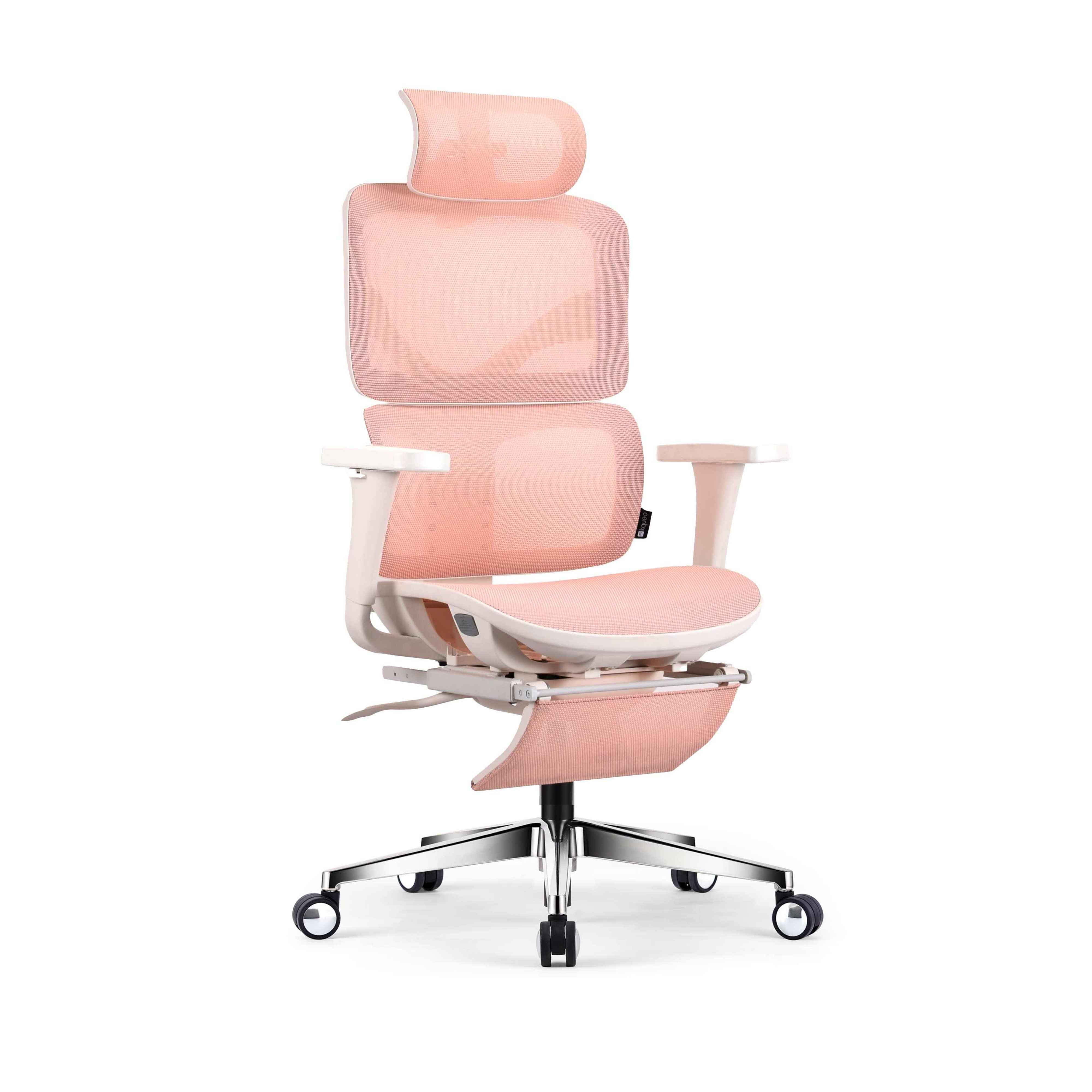 chaise de bureau ergonomique TERRANA blanche et rose