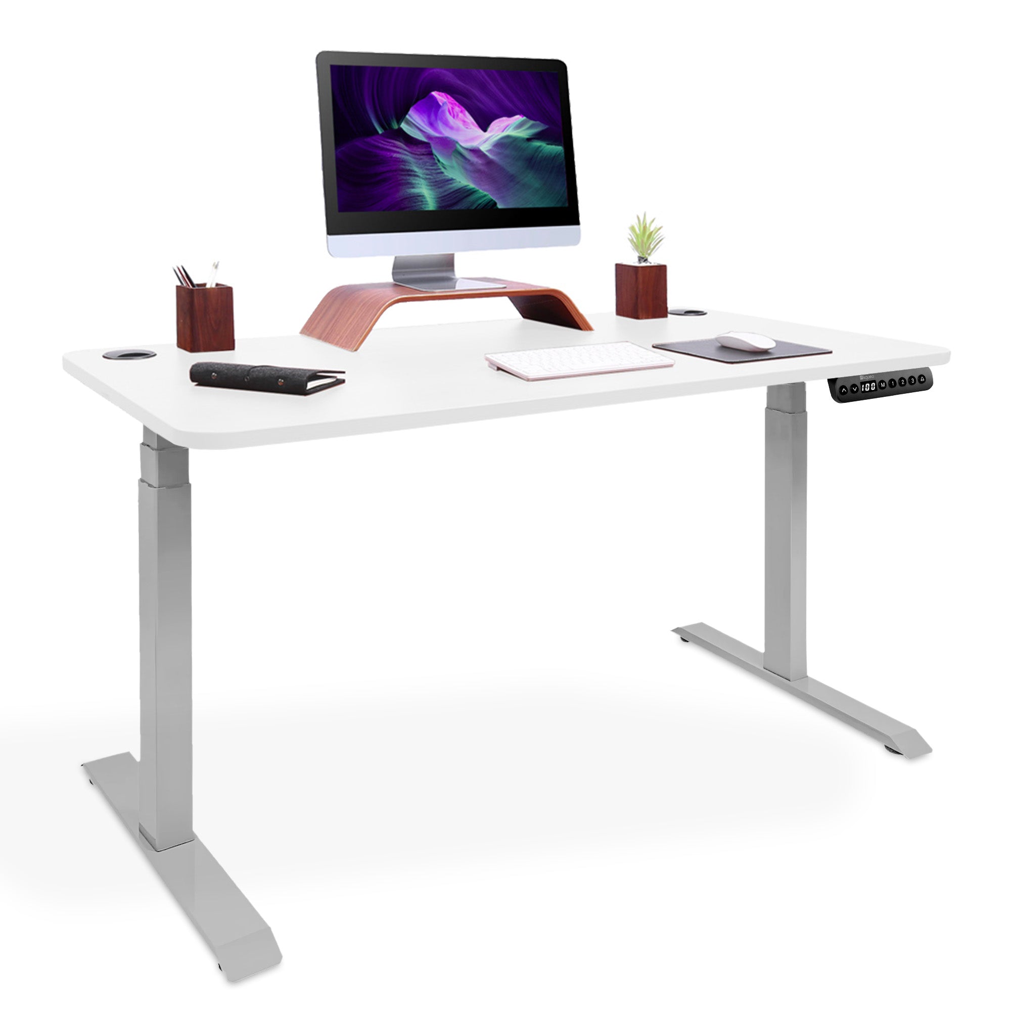 bureau debout 2 moteurs DYNAMIC gris blanc