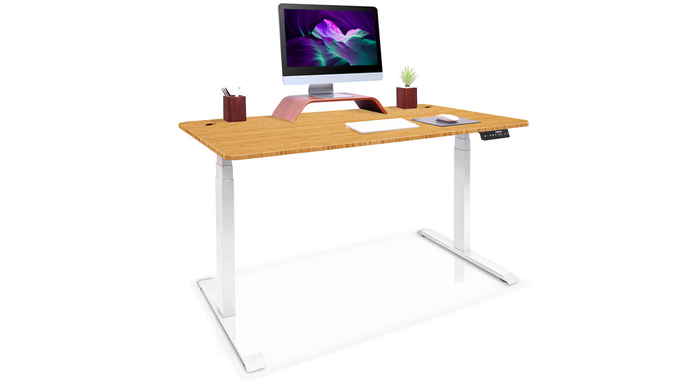 bureau assis debout Dynamic Bambou Kqueo blanc chene