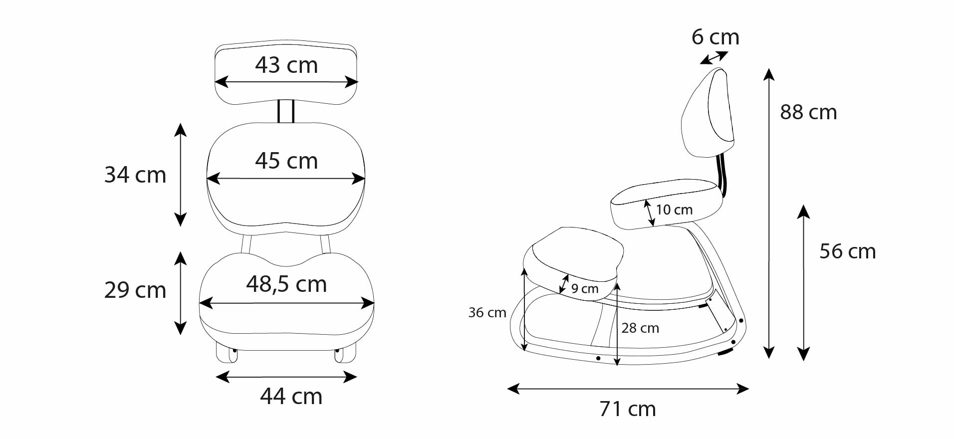 plan et dimensions chaise assis genoux MOOVE