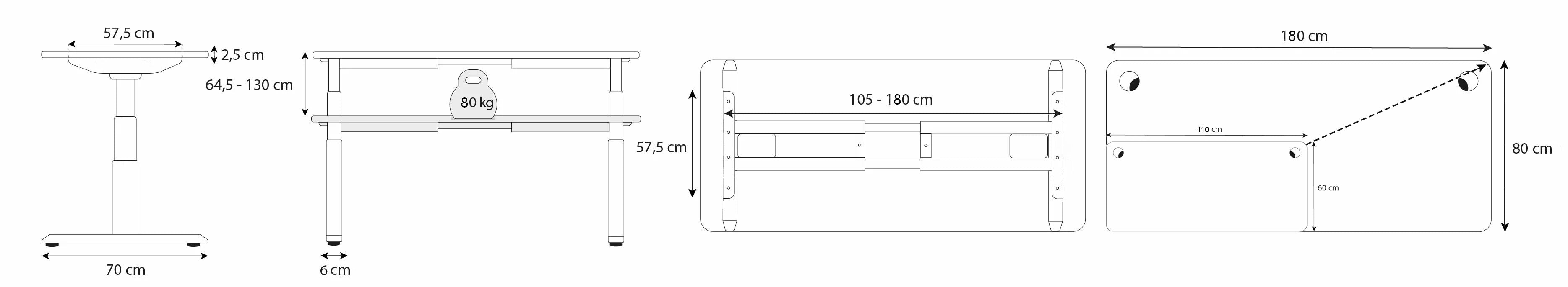 dimensions piétement bureau assis debout DYNAMIC CIRCLE