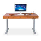 bureau assis debout SPACE DYNAMIC avec trappe 3 tiroirs 140cm gris plateau coloris chene et tiroirs blanc