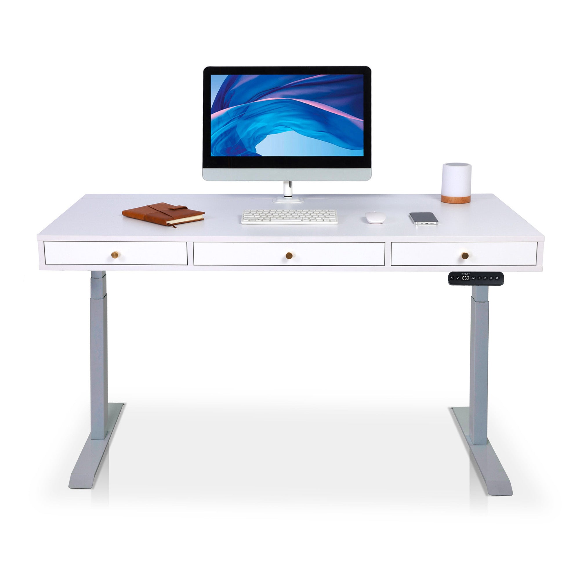 Bureau assis debout 3 tiroirs - SPACE DYNAMIC SQUARE 110x60 cm gris-blanc