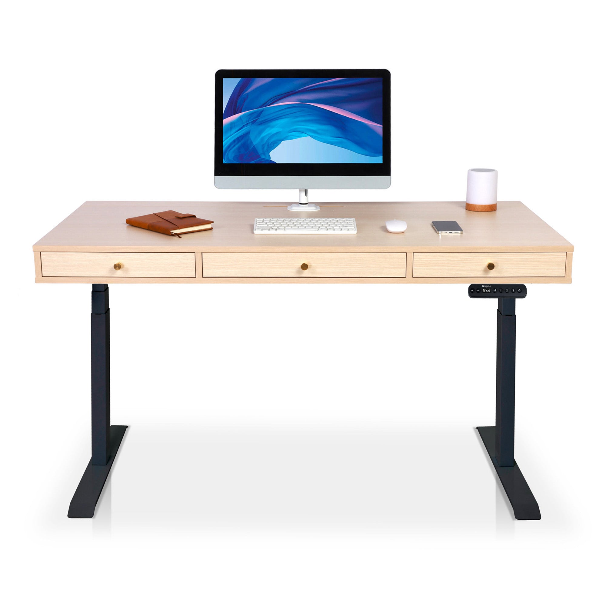 Bureau assis debout 3 tiroirs - SPACE DYNAMIC SQUARE 180x80 cm noir-chene-clair