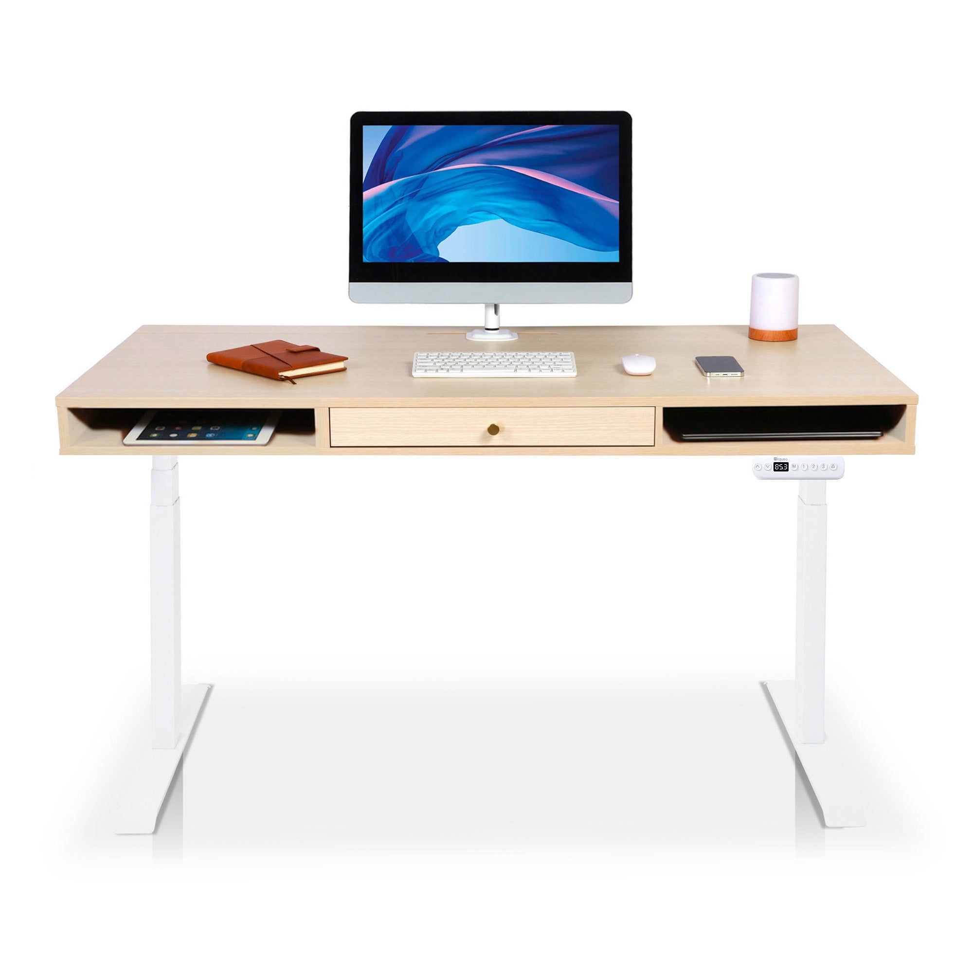 Bureau assis debout 1 tiroir - SPACE DYNAMIC SQUARE 110x60 cm blanc-chene-clair