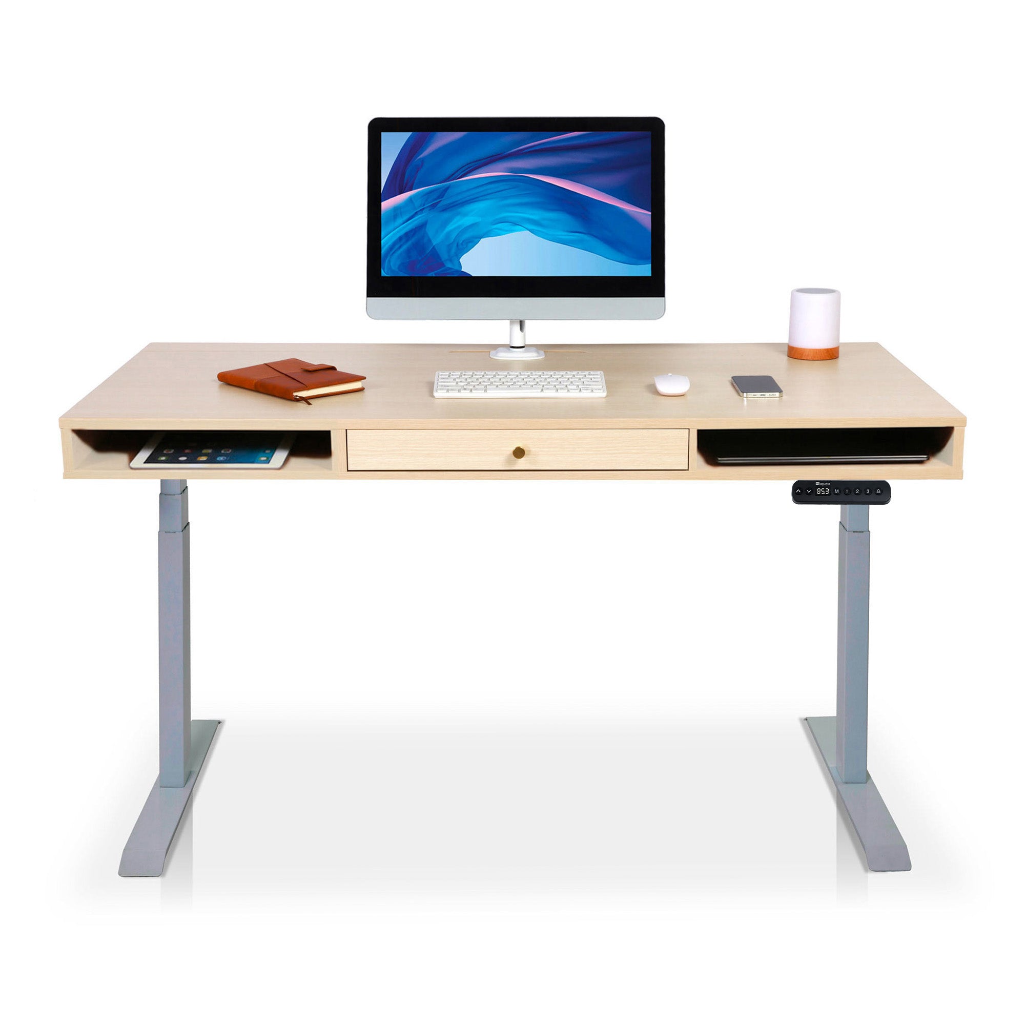 Bureau assis debout 1 tiroir - SPACE DYNAMIC SQUARE 110x60 cm gris-chene-clair