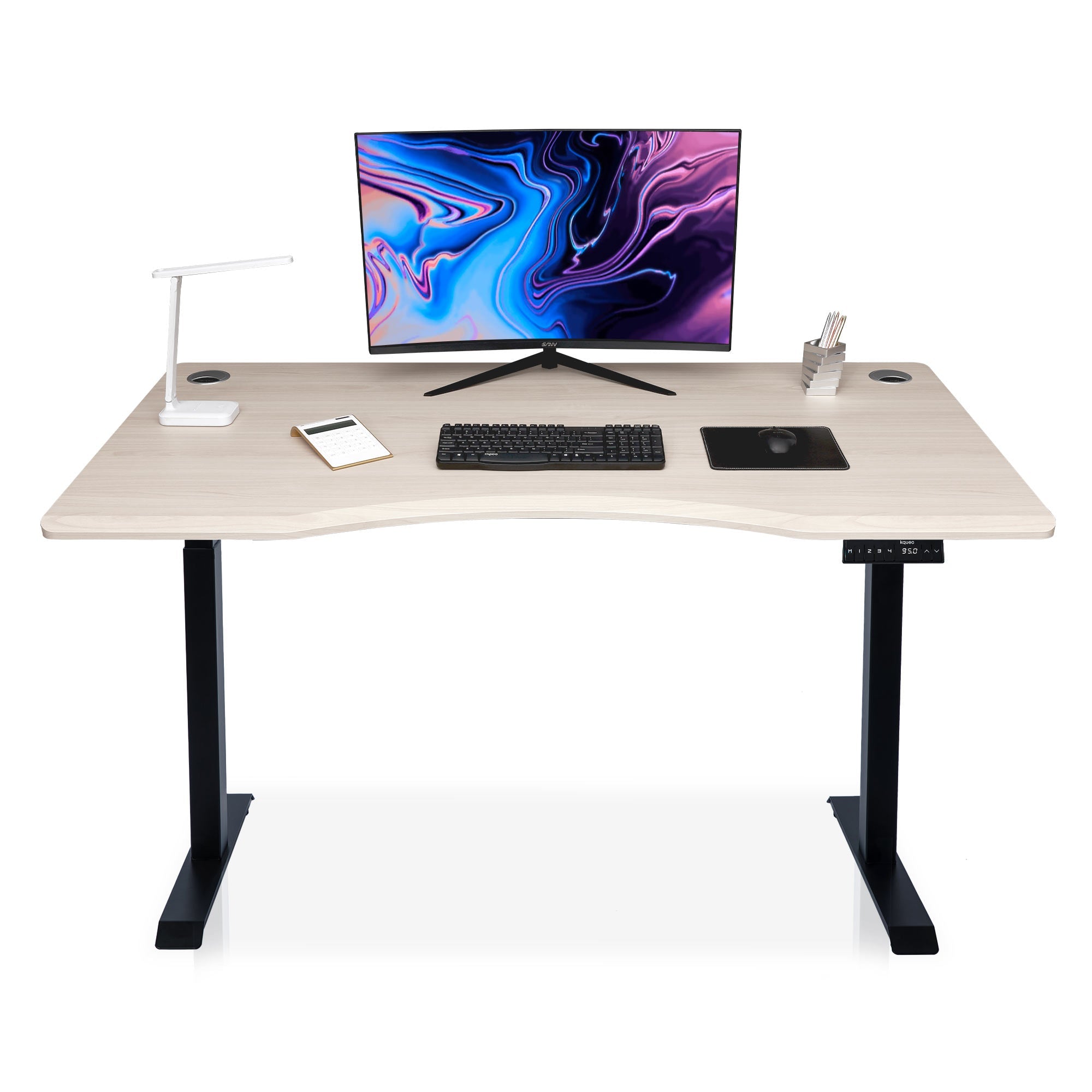 bureau assis debout DYNAMIC SMOOTH 120cm pieds noir / plateau chene clair