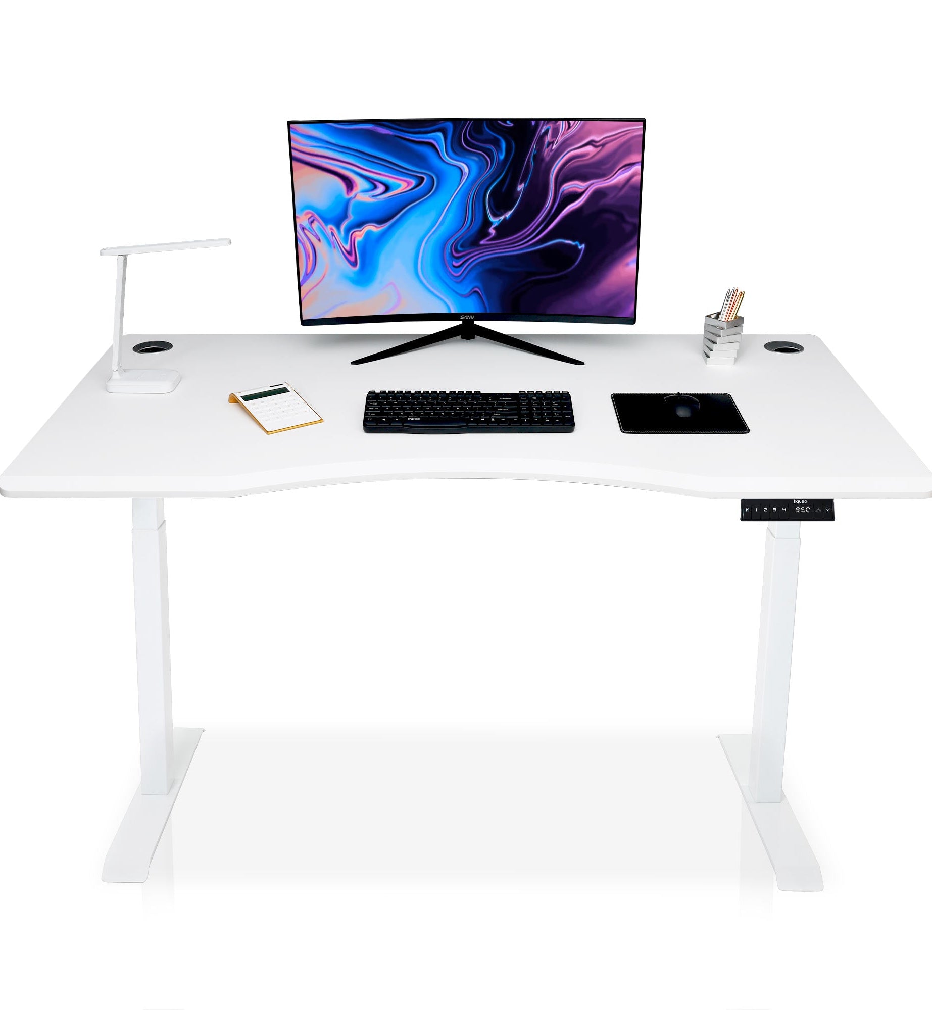 bureau assis debout DYNAMIC SMOOTH 140cm pieds blanc / plateau blanc