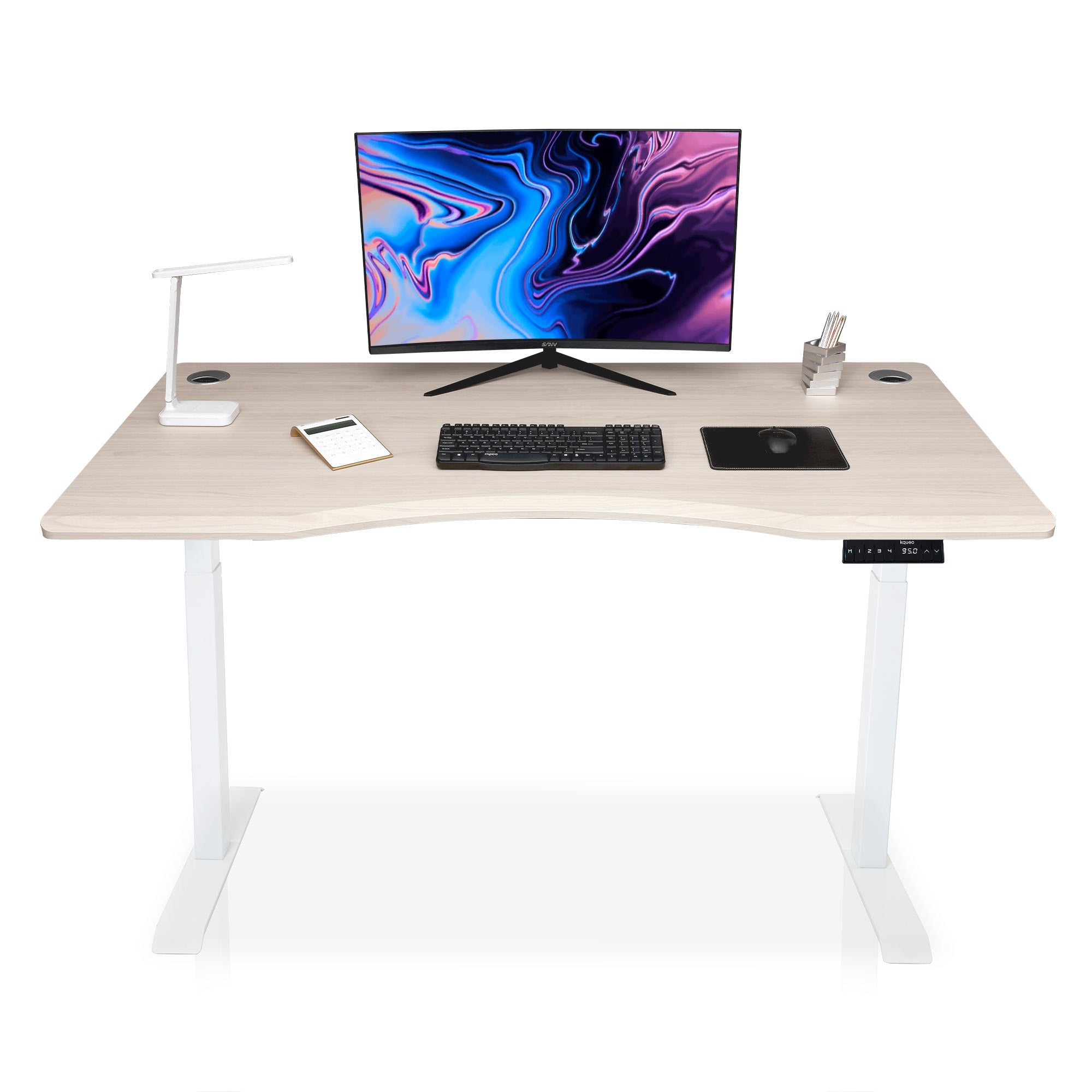 bureau assis debout DYNAMIC SMOOTH 120cm pieds blanc / plateau chene clair