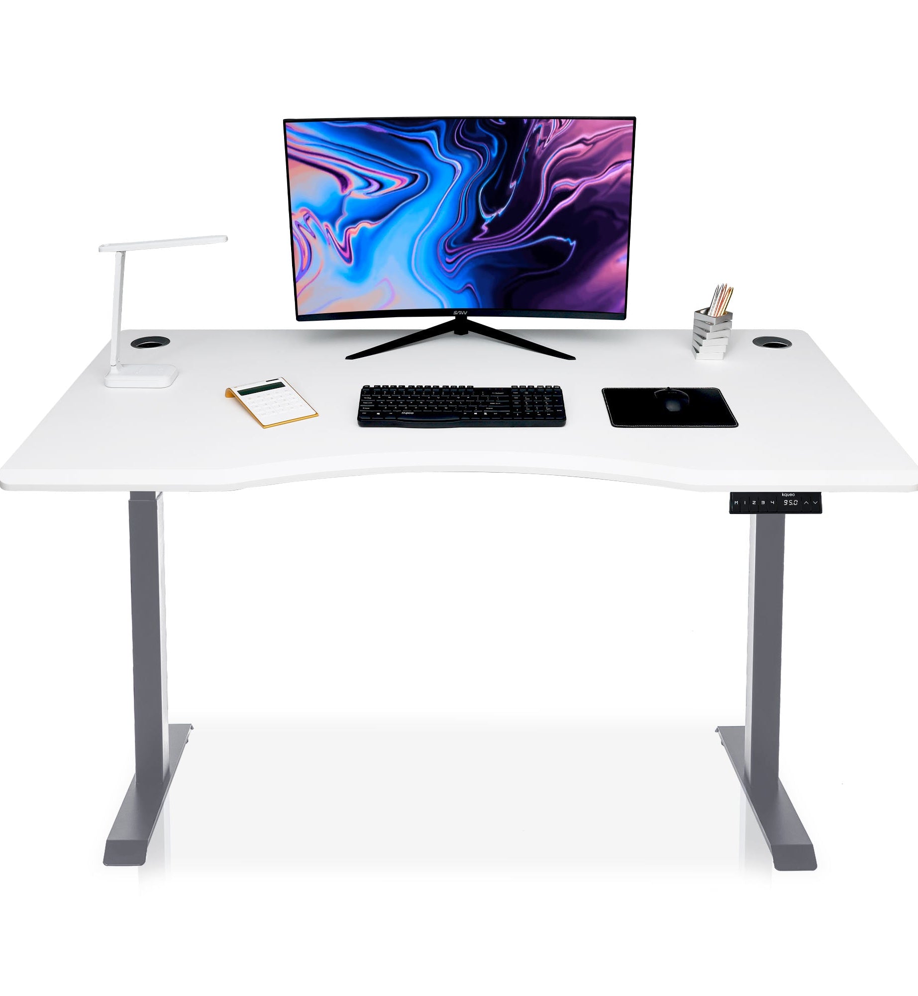 bureau assis debout DYNAMIC SMOOTH 140cm pieds gris / plateau blanc