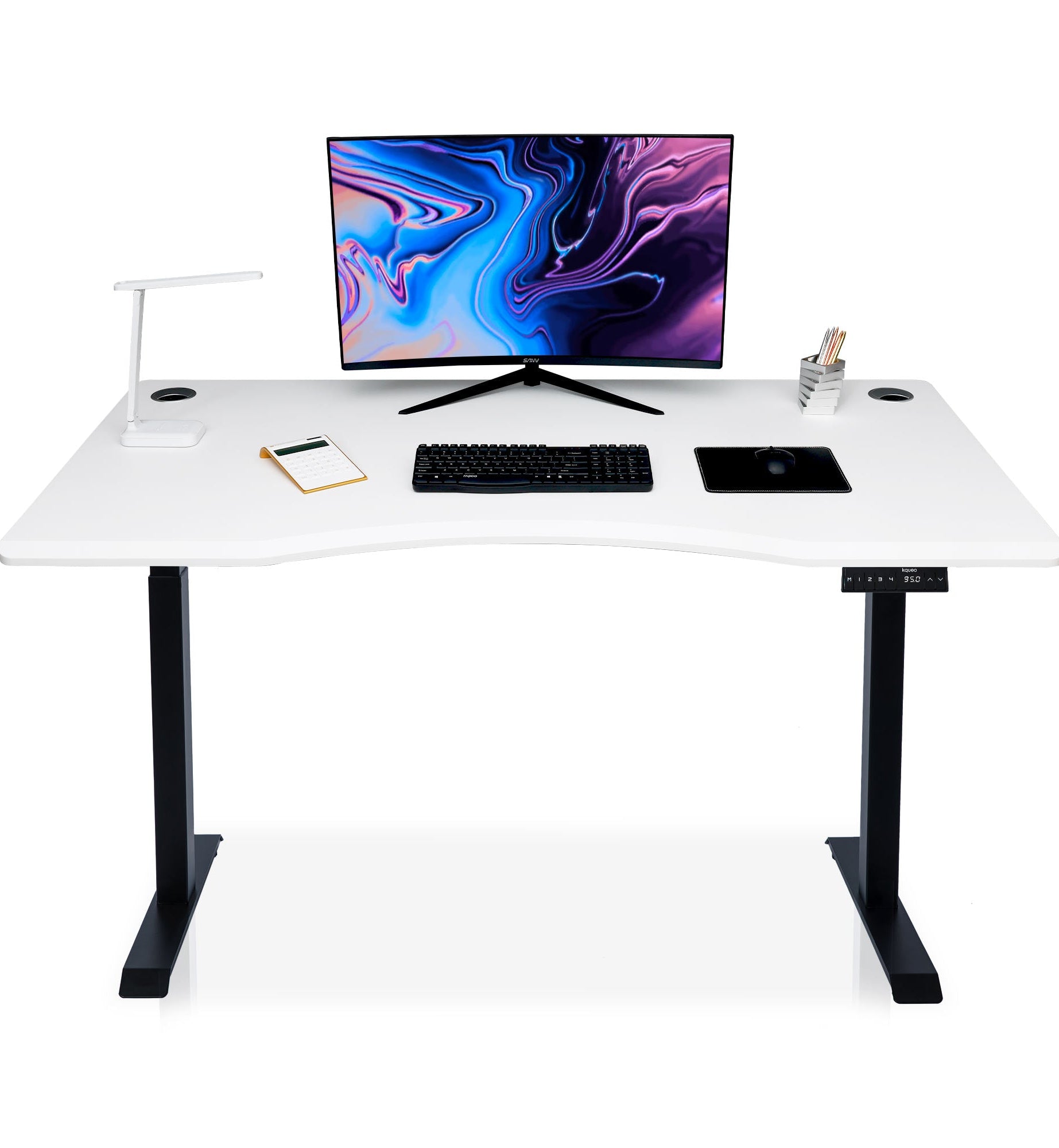 bureau assis debout DYNAMIC SMOOTH 140cm pieds noir / plateau blanc