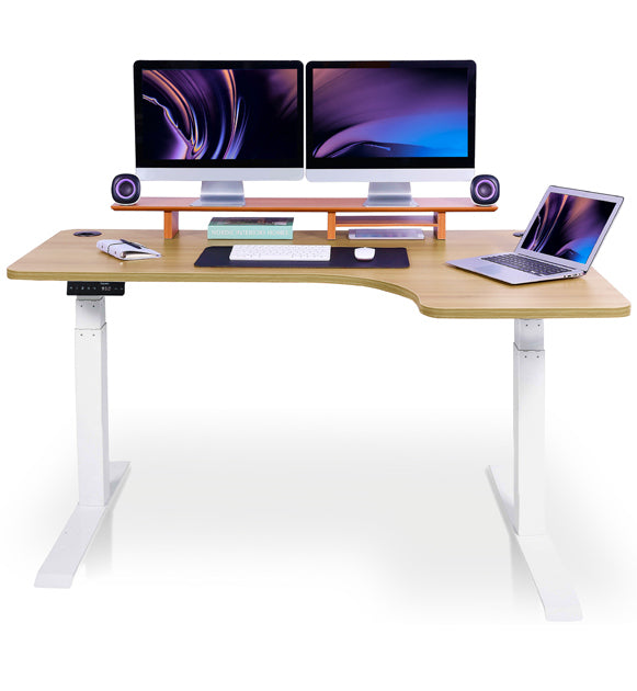 bureau assis debout CORNER blanc chene doré