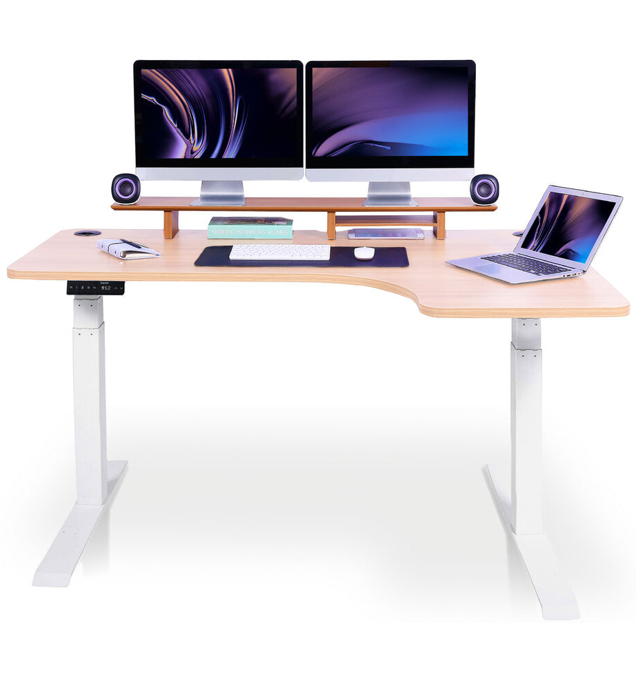 bureau assis debout d'angle 160cm blanc chene clair