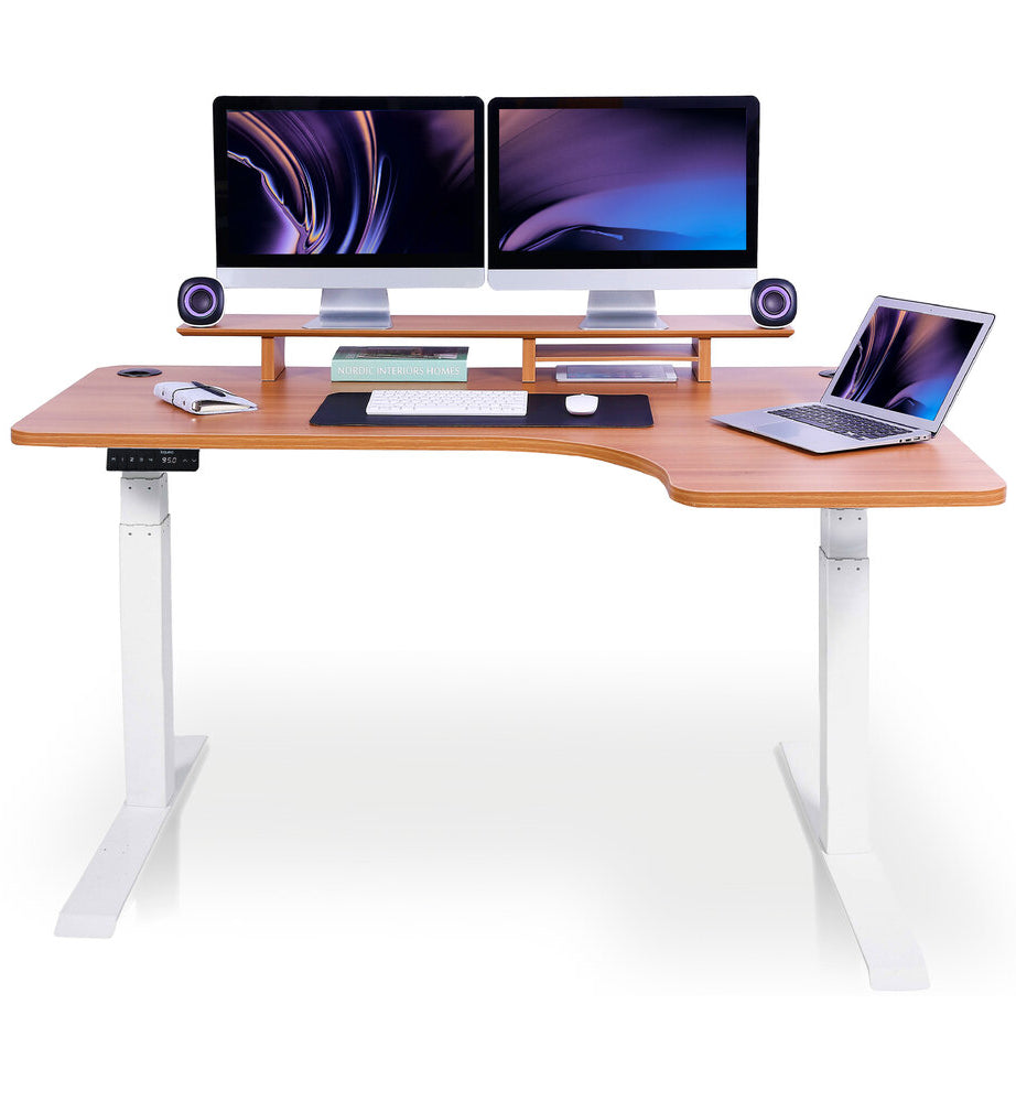 bureau assis debout d'angle 160cm blanc chene