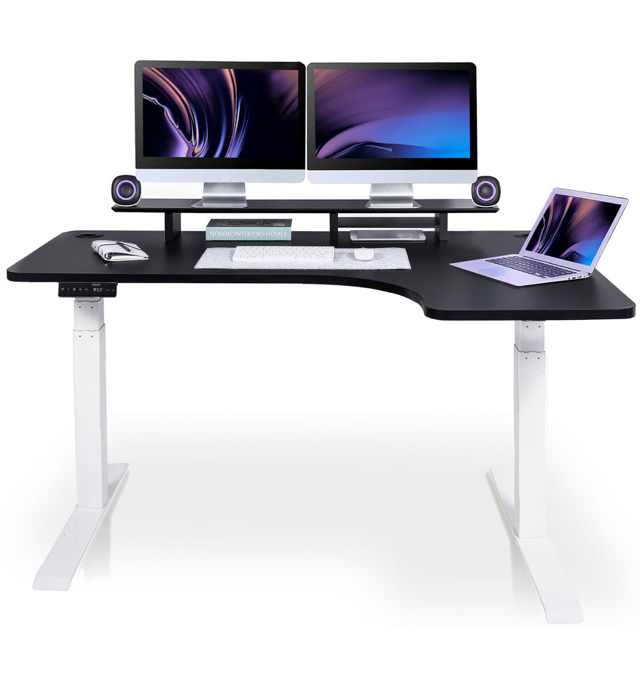 bureau assis debout d'angle 160cm blanc noir